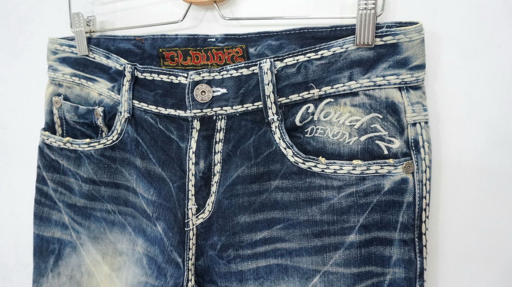 Japanese Brand 🎌 CLOUD72 Distressed Big Stitch Sashiko Slim fit Denim Size US 32 / EU 48 - 3 Thumbnail