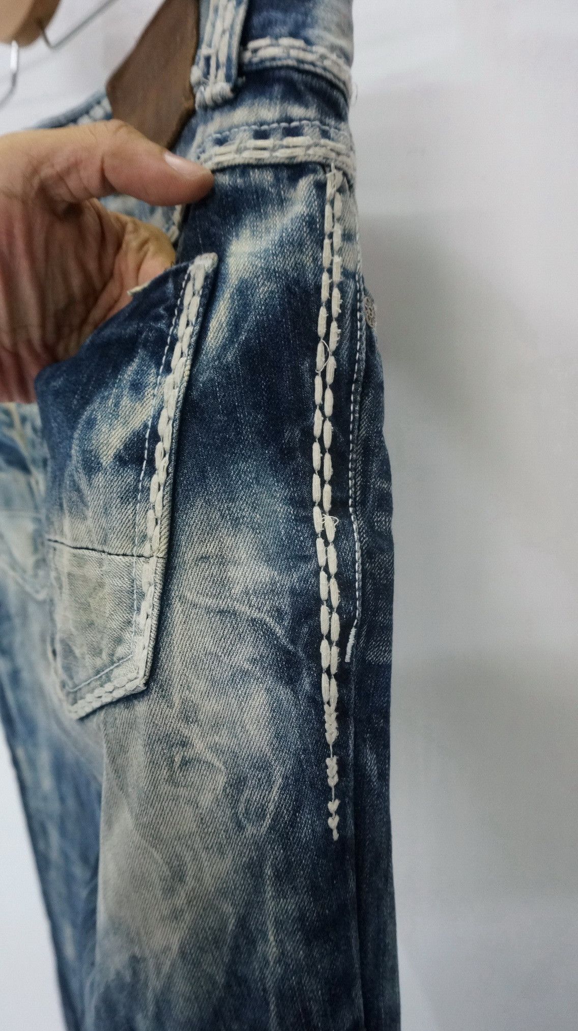 Japanese Brand 🎌 CLOUD72 Distressed Big Stitch Sashiko Slim fit Denim Size US 32 / EU 48 - 11 Thumbnail