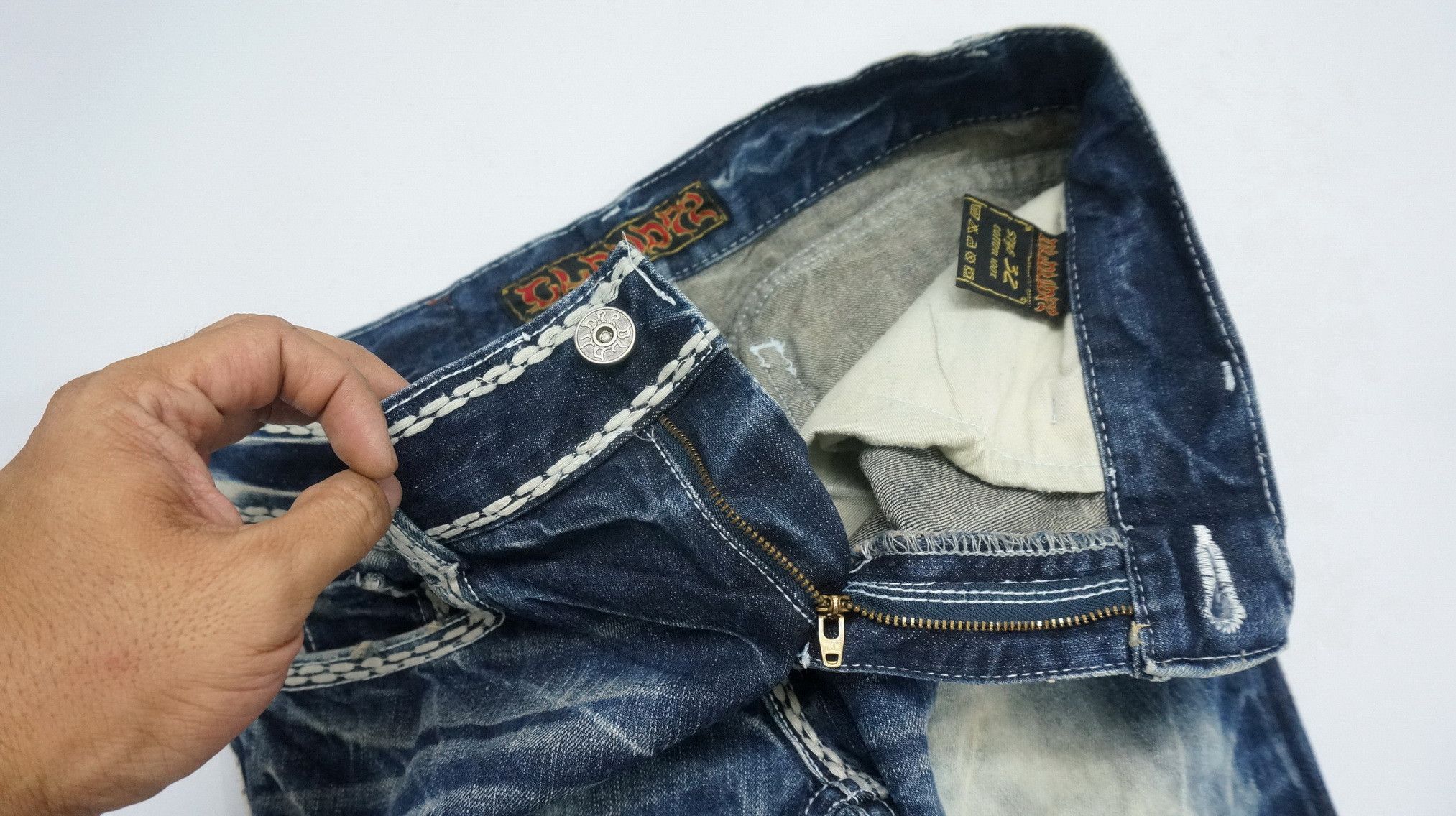 Japanese Brand 🎌 CLOUD72 Distressed Big Stitch Sashiko Slim fit Denim Size US 32 / EU 48 - 20 Thumbnail