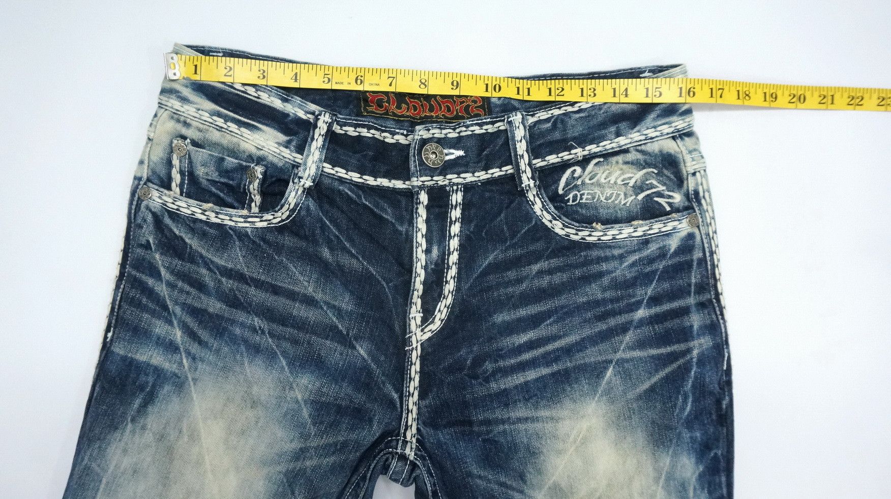 Japanese Brand 🎌 CLOUD72 Distressed Big Stitch Sashiko Slim fit Denim Size US 32 / EU 48 - 15 Thumbnail