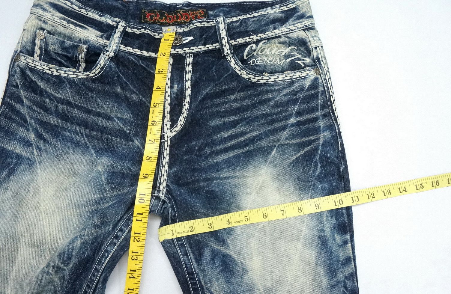 Japanese Brand 🎌 CLOUD72 Distressed Big Stitch Sashiko Slim fit Denim Size US 32 / EU 48 - 16 Thumbnail