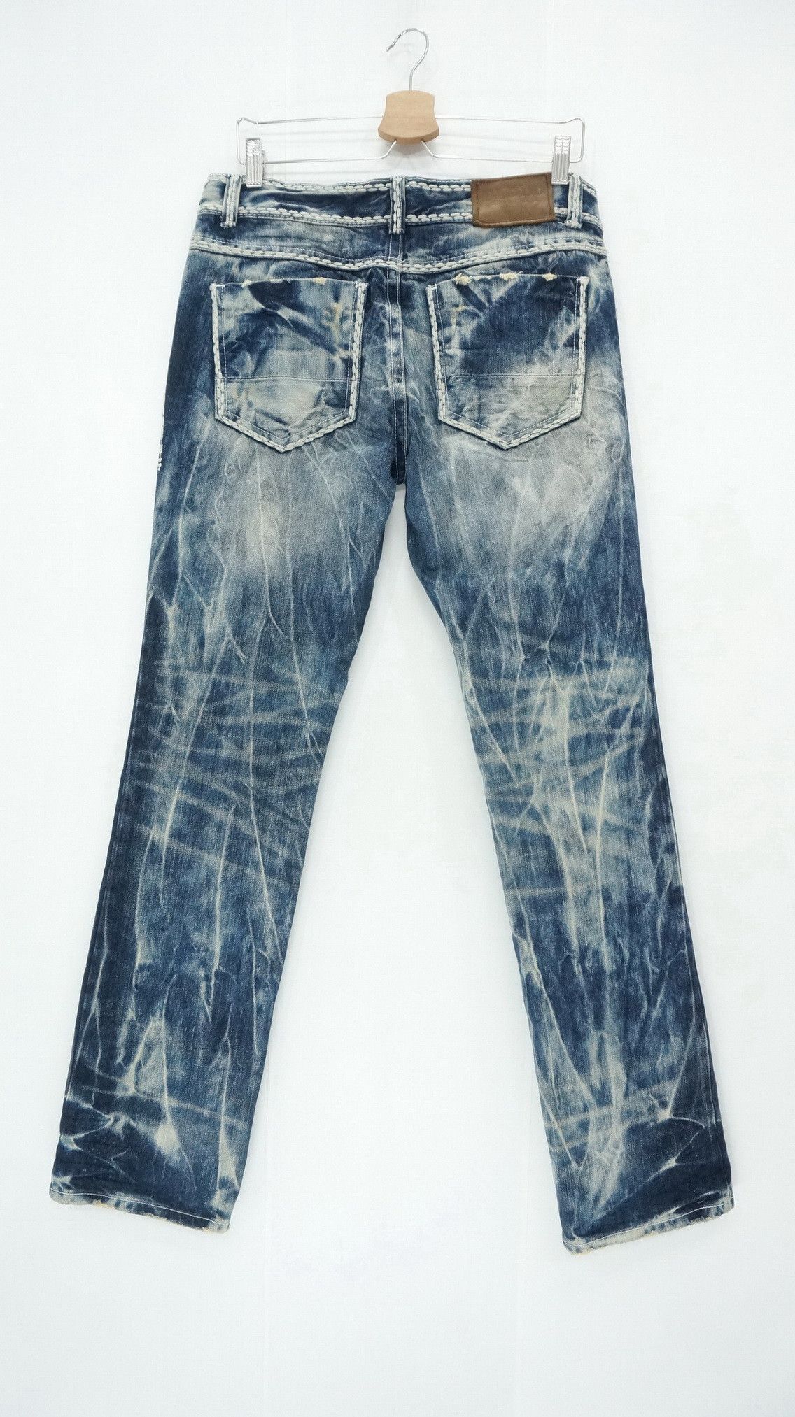 Japanese Brand 🎌 CLOUD72 Distressed Big Stitch Sashiko Slim fit Denim Size US 32 / EU 48 - 2 Thumbnail