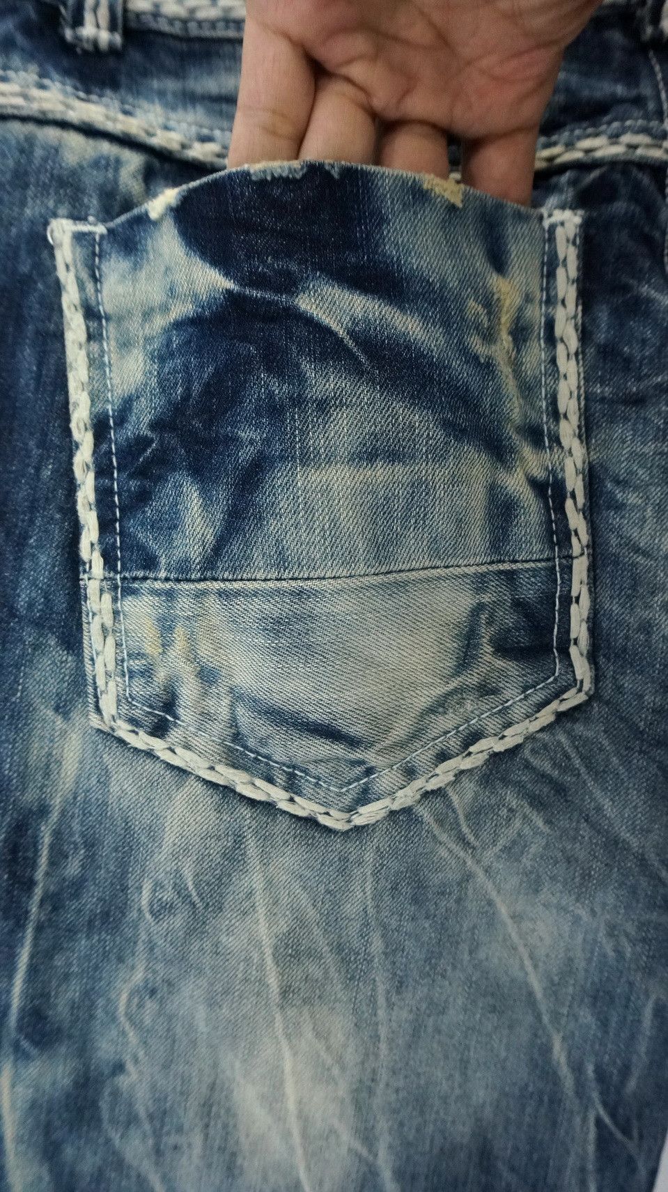 Japanese Brand 🎌 CLOUD72 Distressed Big Stitch Sashiko Slim fit Denim Size US 32 / EU 48 - 13 Thumbnail