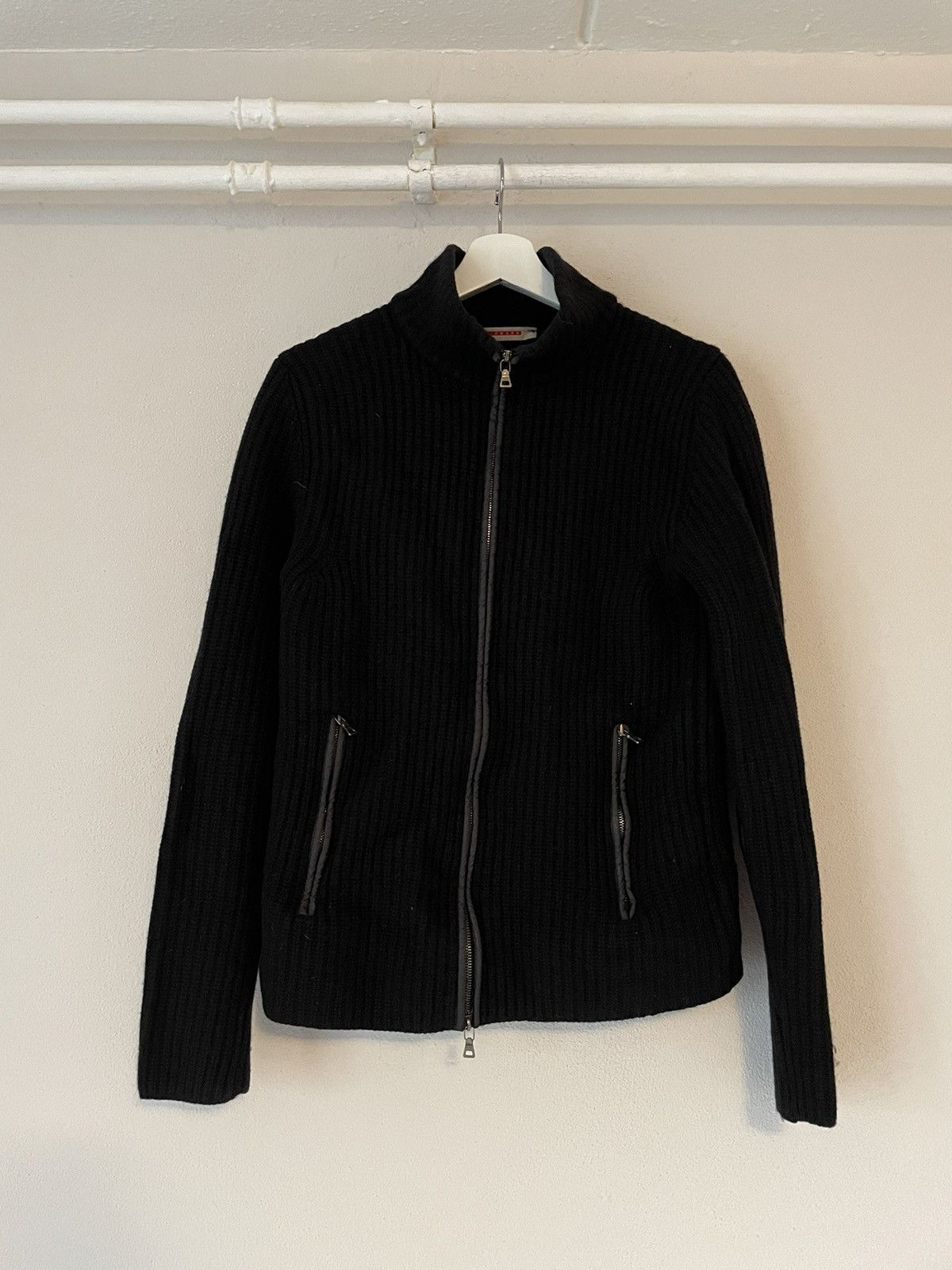2000s prada elbow patch cardigan