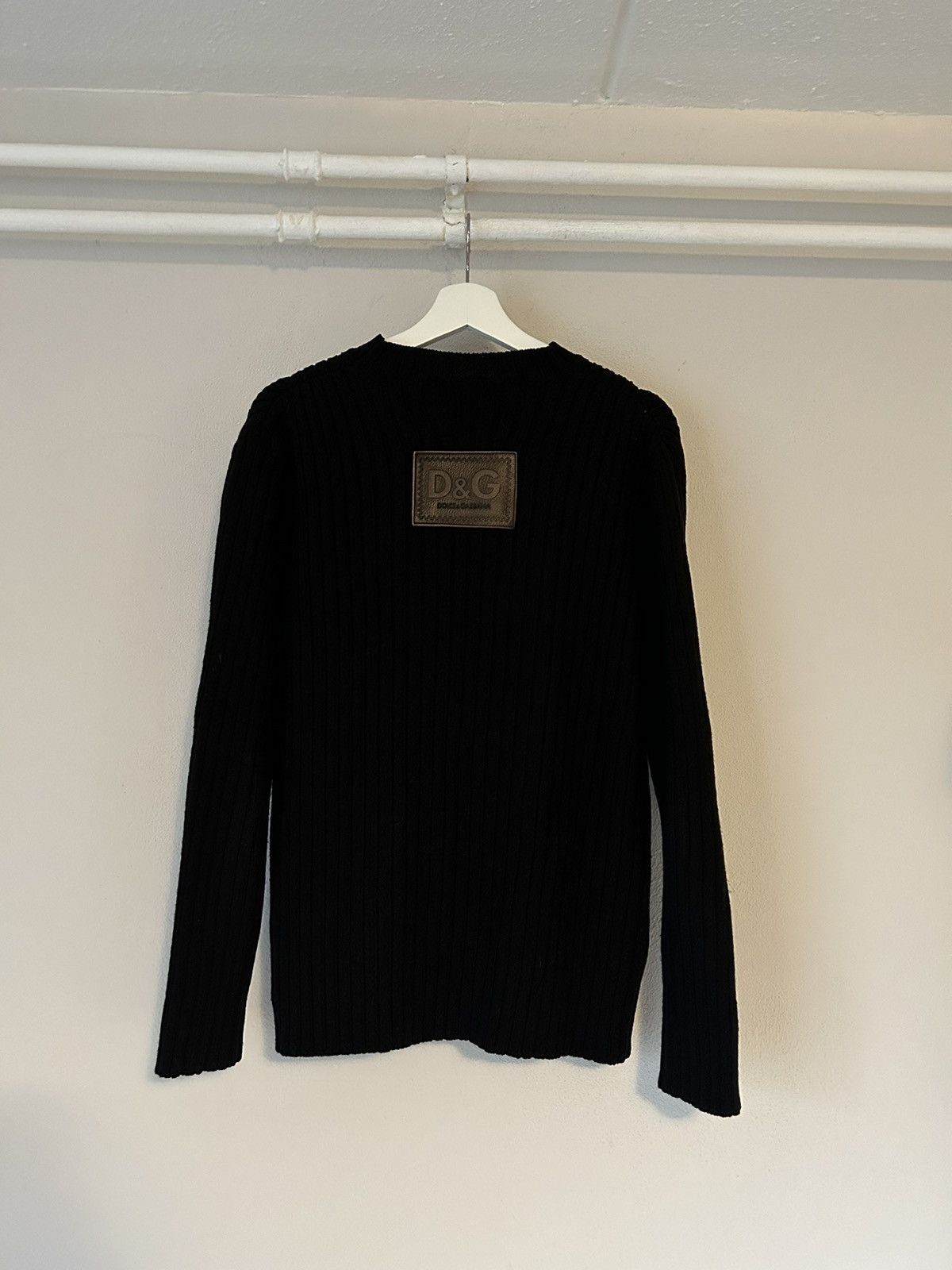 Dolce & Gabbana Black Sweater with Leather Logo Patch Size US XL / EU 56 / 4 - 5 Thumbnail