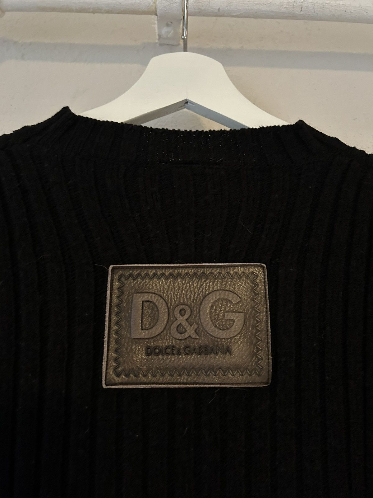 Dolce & Gabbana Black Sweater with Leather Logo Patch Size US XL / EU 56 / 4 - 7 Thumbnail