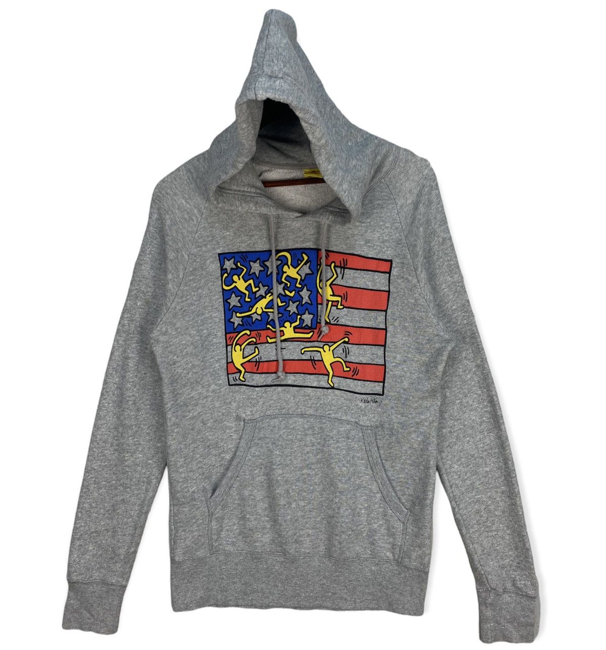 image of Keith Haring Hoodie American Flag Logo in Grey, Men's (Size Medium)