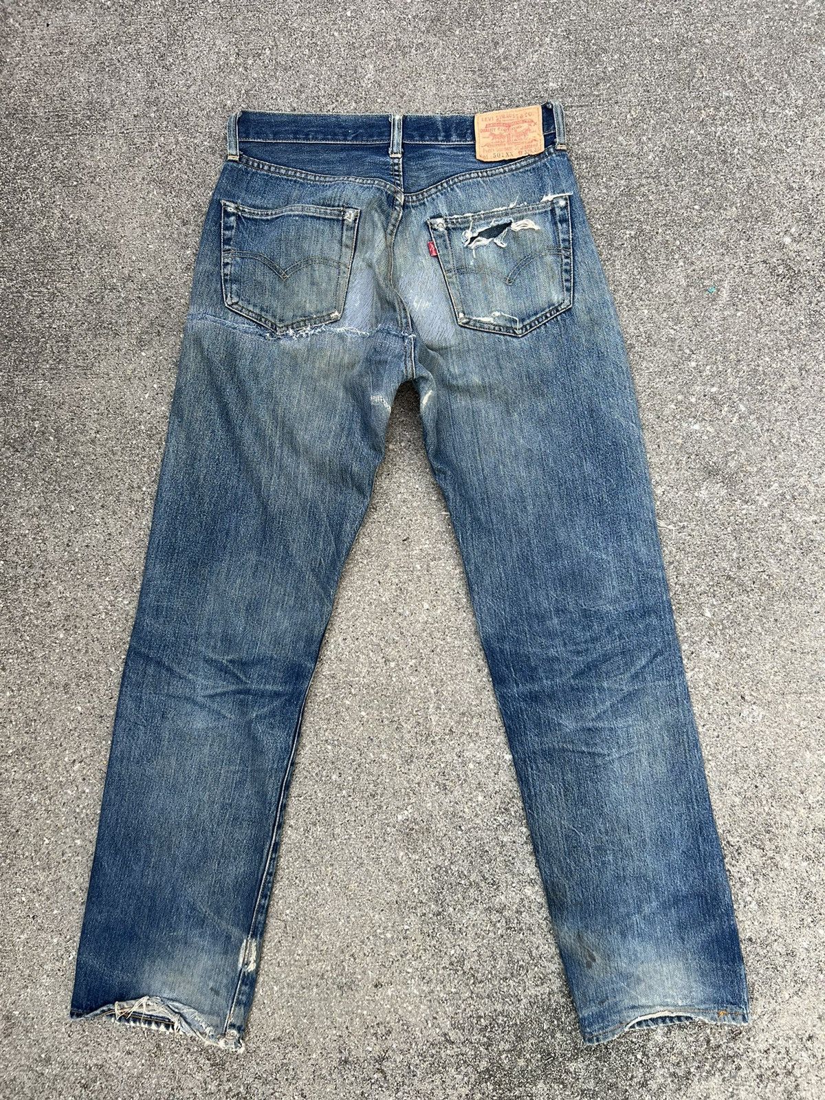 Levi's Vintage Clothing VTG 90s Levi’s 501XX #555 Rips Damaged Denim Selvedge Jeans Size US 31 - 5 Thumbnail