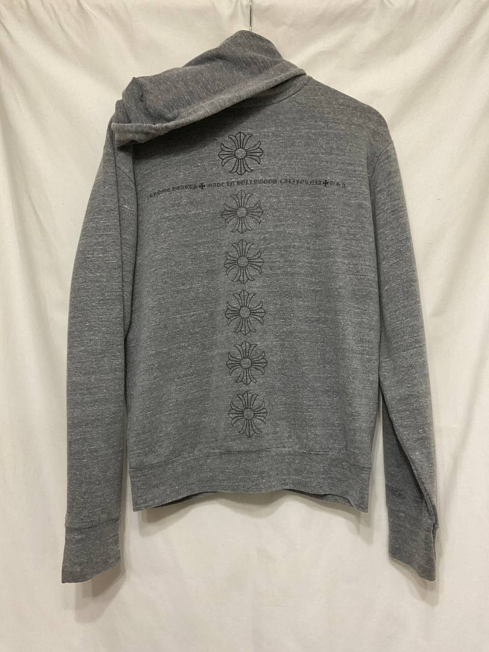 image of Chrome Hearts Cross Spine Logo Grey Zip Up Hoodie, Men's (Size XS)