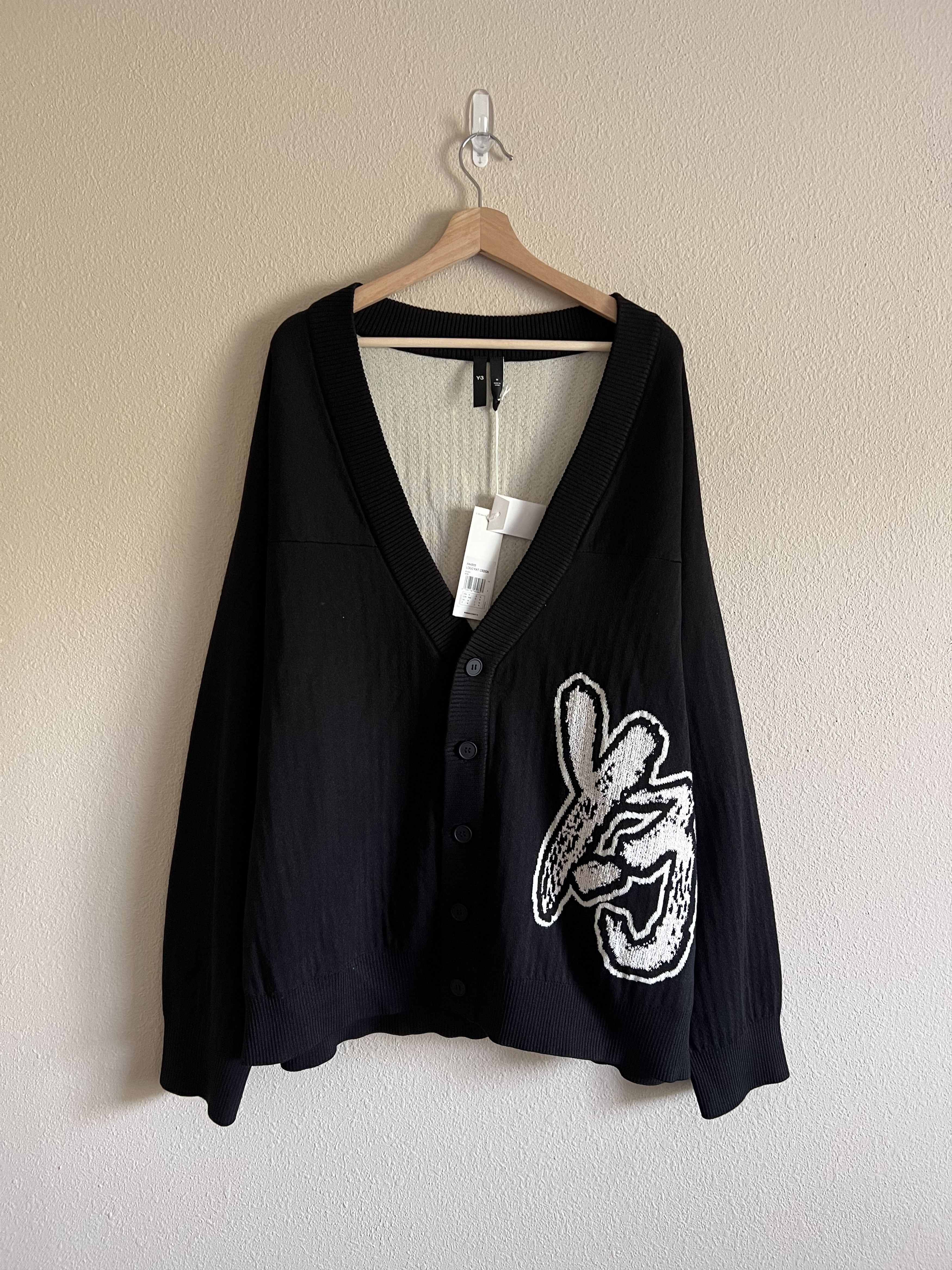 image of Y-3 Adidas Logo Knit Cardigan In Black, Men's (Size Medium)