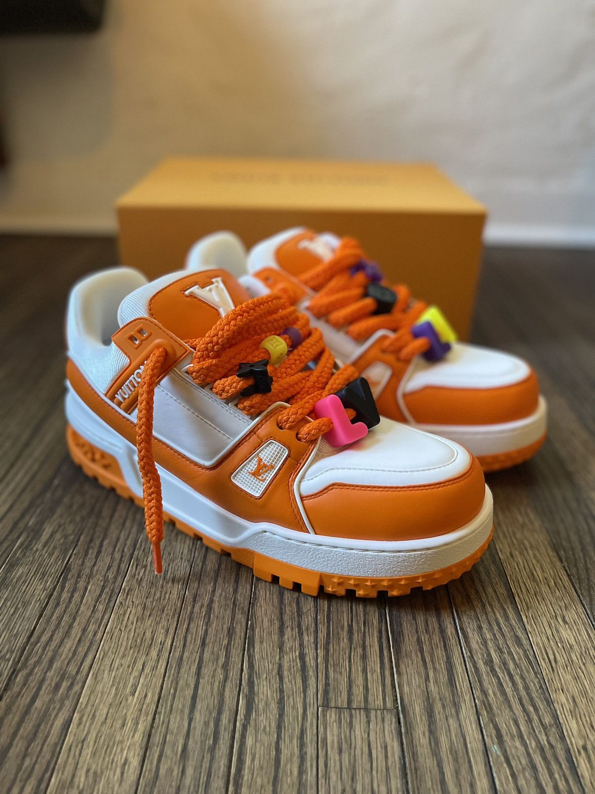 image of Louis Vuitton Virgil Abloh Trainer Maxi Shoes in Orange, Men's (Size 11)
