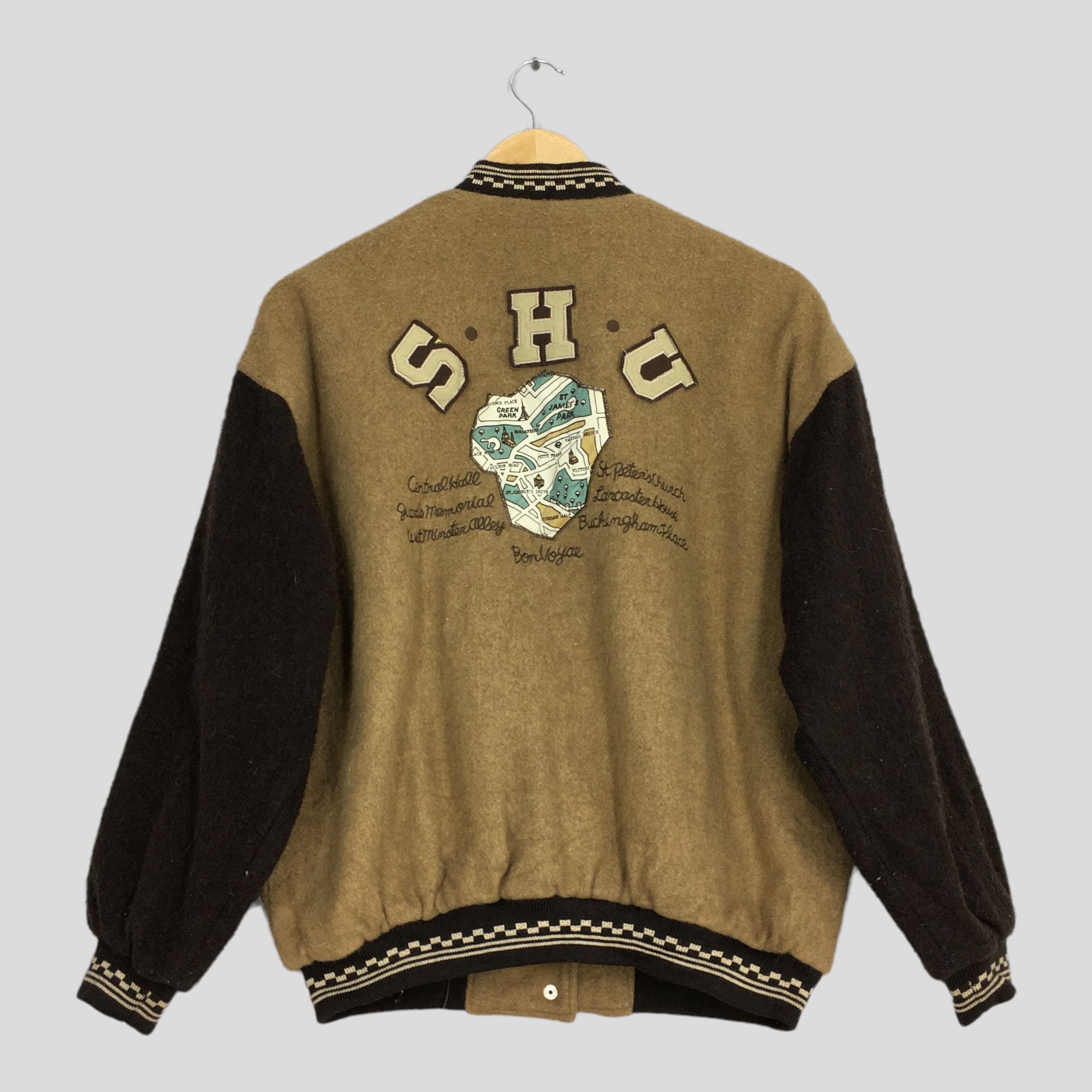 image of Varsity Jacket x Vintage Shu Japanese Streetwear Varsity Wool Stadium Jacket in Brown (Size Medium)