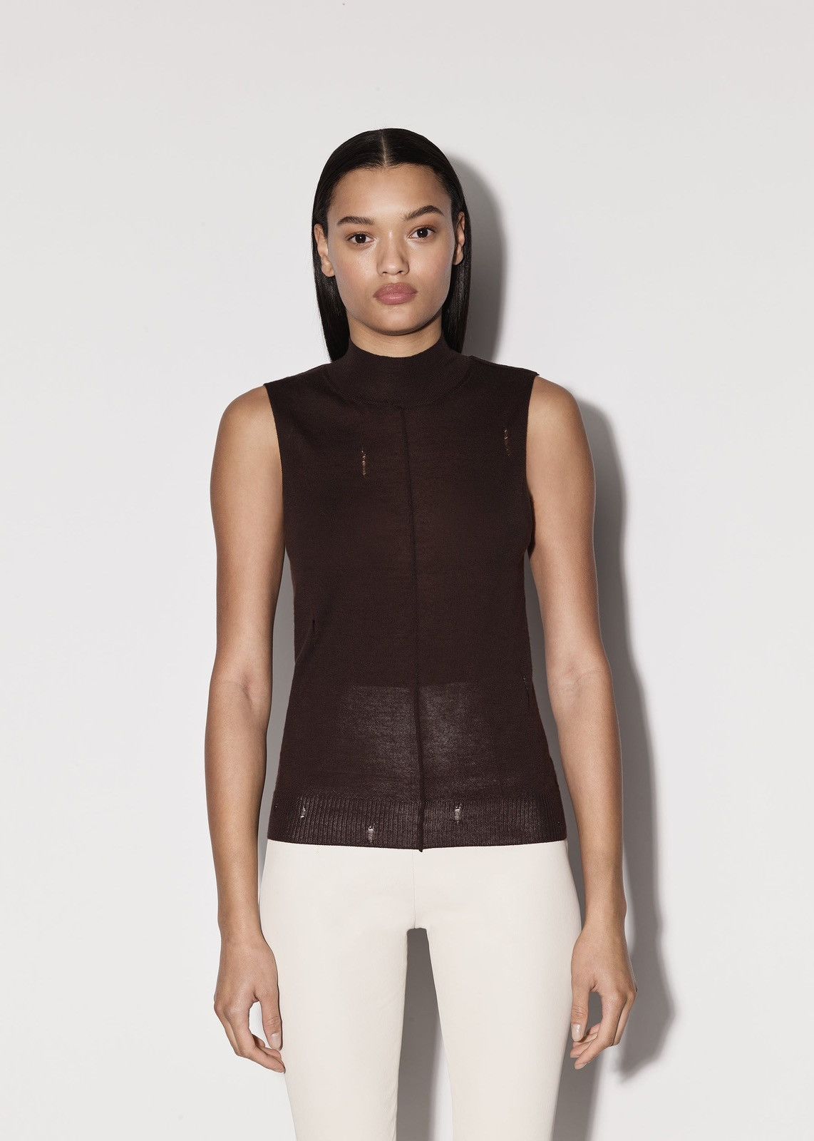 image of Amiri $850 Cashmere Mock Neck Knit Tank Top in Brown, Women's (Size Small)