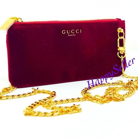 Gucci Beauty Pouch To Crossbody Purse Velvet Burgundy Gold C