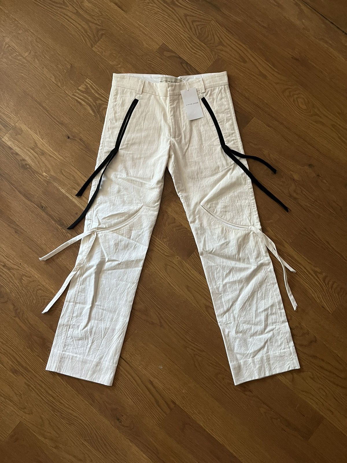 image of Stefan Cooke Slashed Straight Leg Cotton Trousers Ss20 in White, Men's (Size 28)
