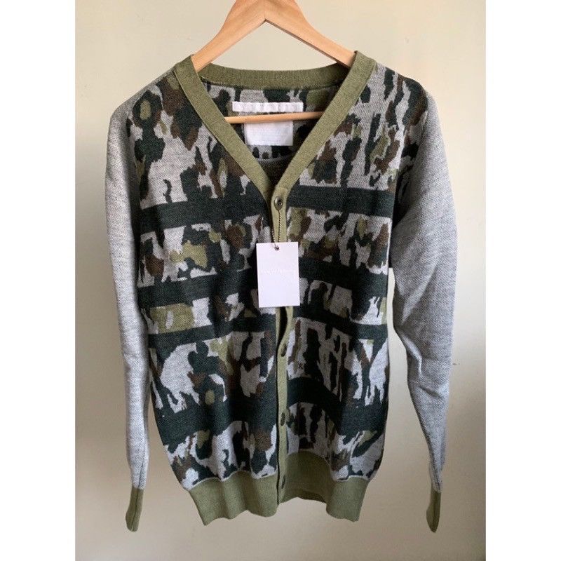 image of Men’S White Mountaineering Camo Wool Cardigan Size 2/s NWT in Grey/Green, Men's