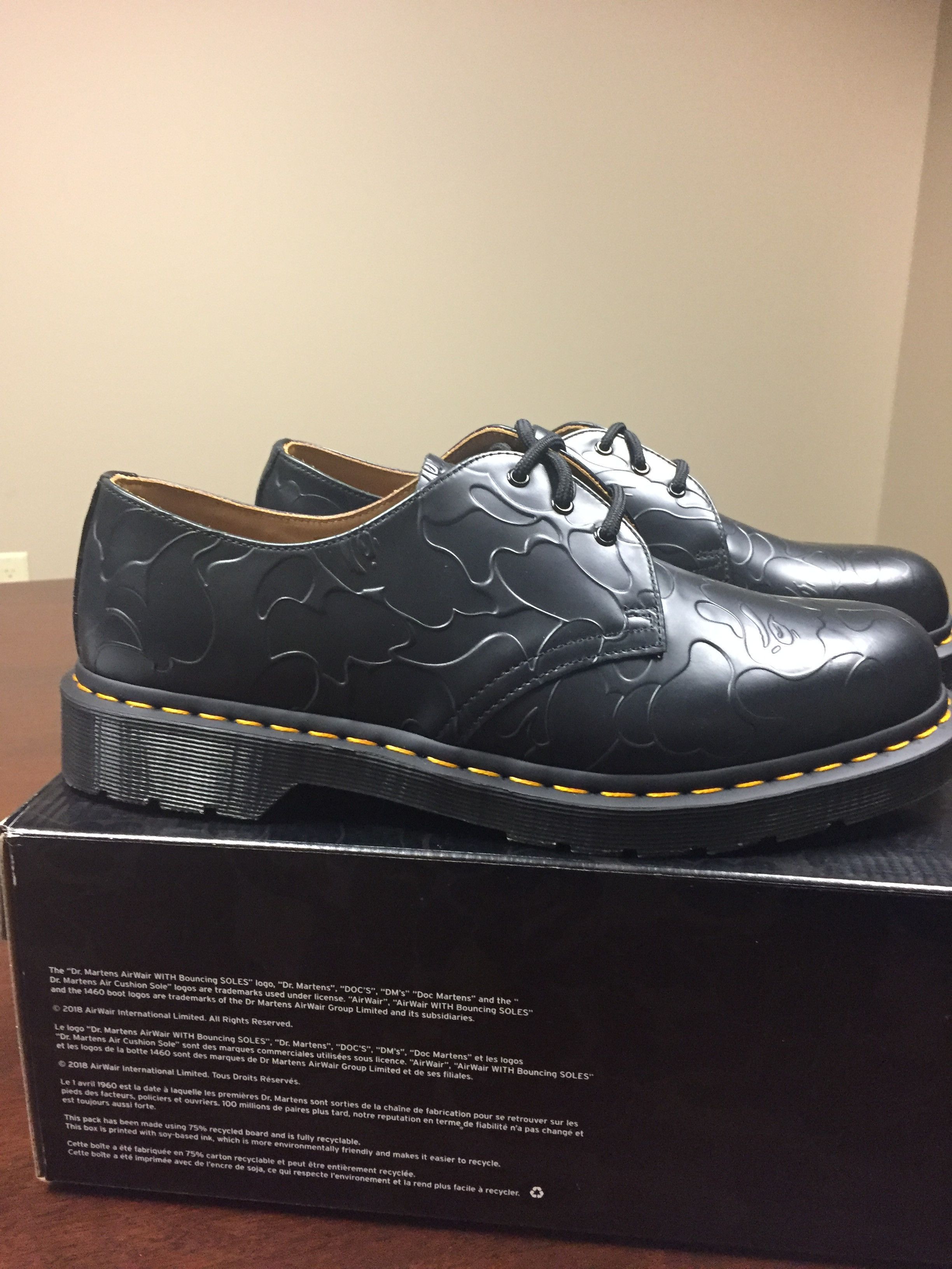 Bape Dr. Martens Dr. Martens x Bape Emboss Camo 1461 Shoe Black Smooth Grailed