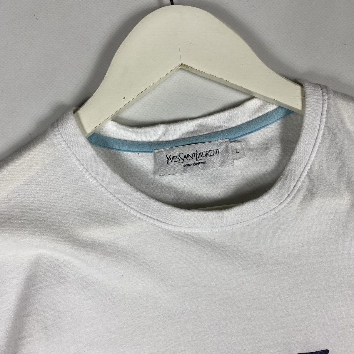 Vintage × Yves Saint Laurent Yves Saint Laurent pour home t-shirt tee big logo Size US L / EU 52-54 / 3 - 3 Thumbnail