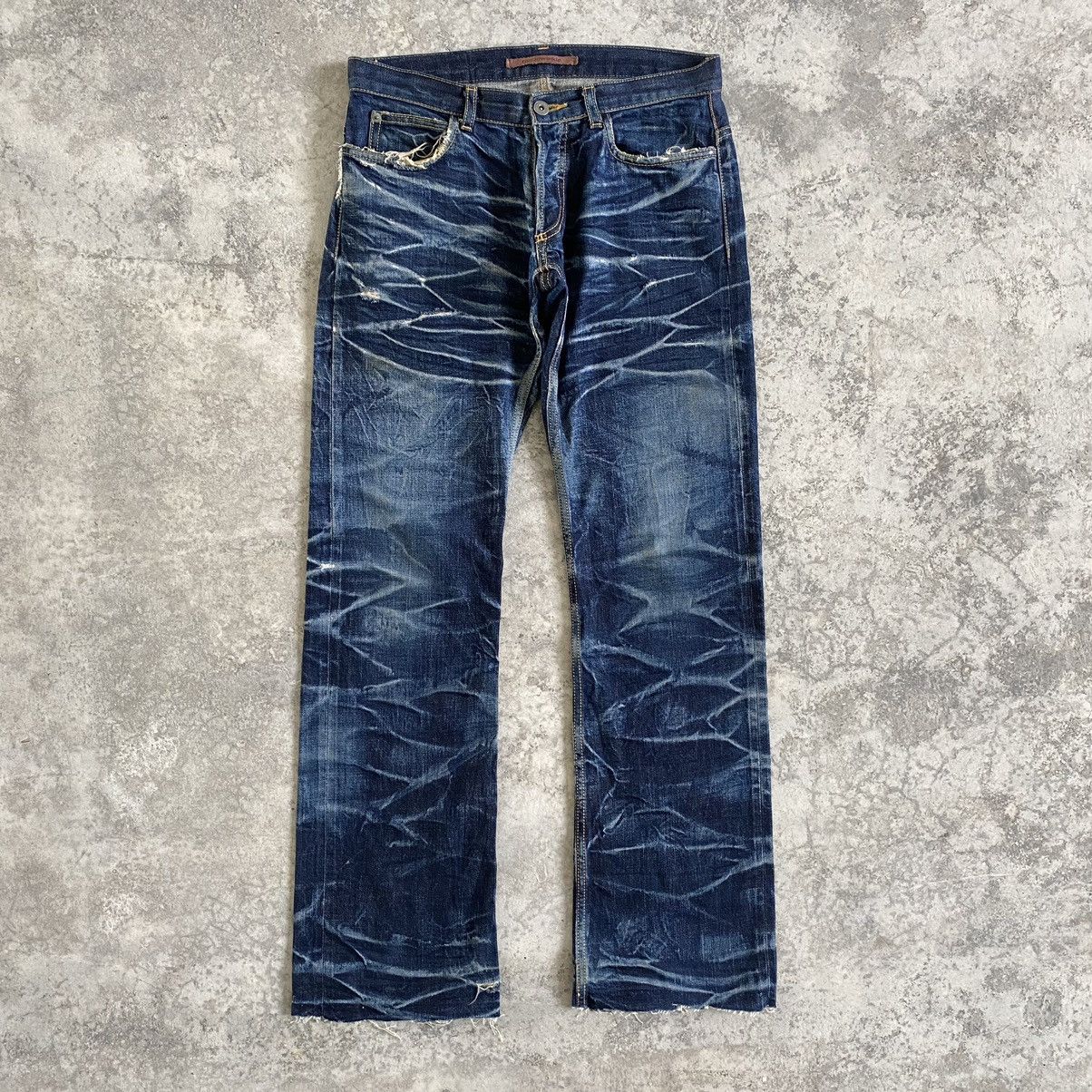 image of Rip Van Winkle Faded Flare Bootcut Distressed Denim in Faded Blue, Men's (Size 29)