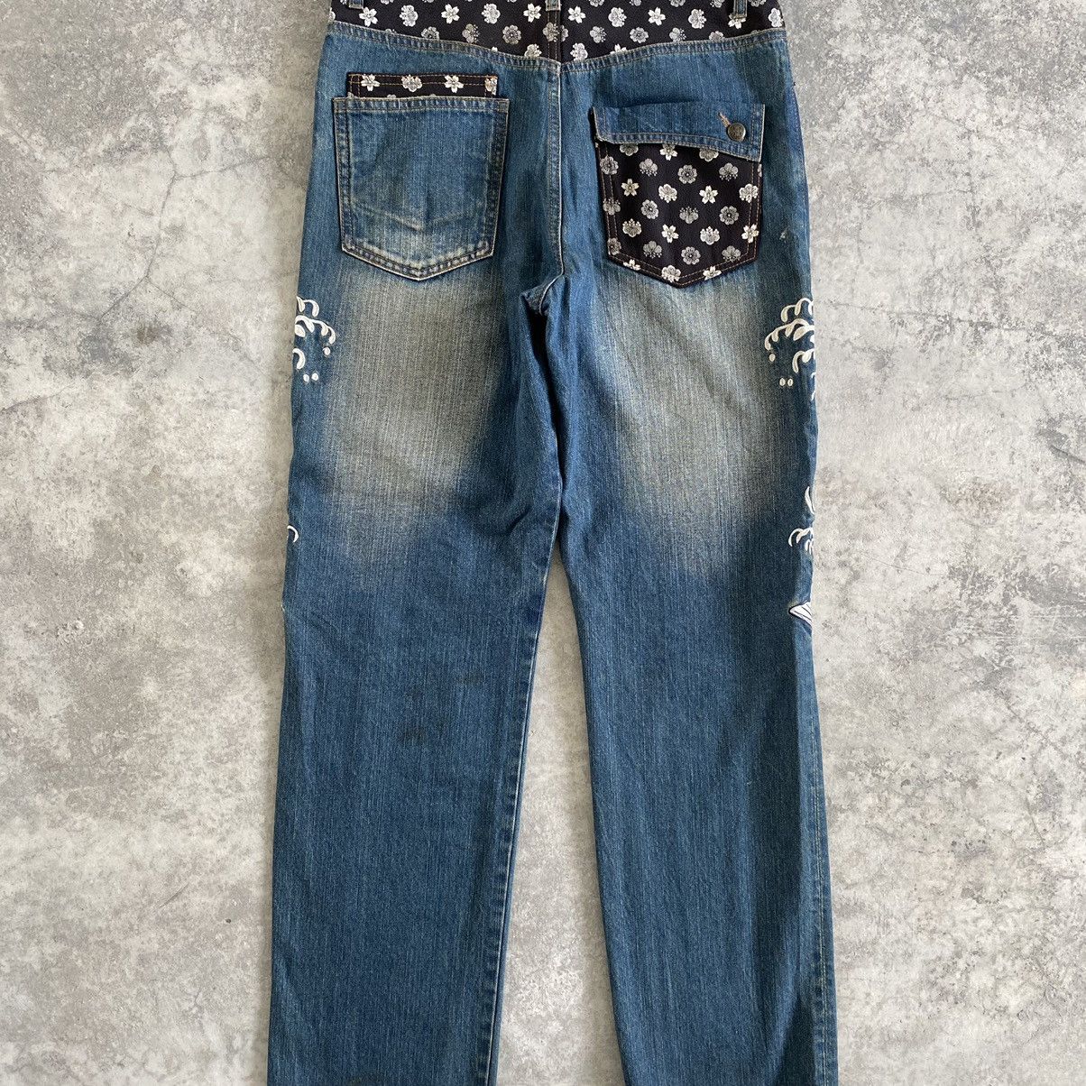 Japanese Brand Karakuri Tamashii Style Embroidered Koi Fish Sukajan Jeans Size US 33 - 17 Thumbnail