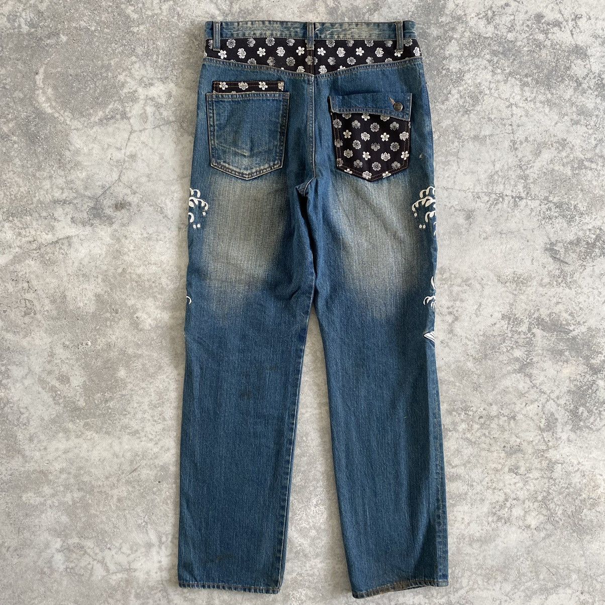 Japanese Brand Karakuri Tamashii Style Embroidered Koi Fish Sukajan Jeans Size US 33 - 14 Thumbnail