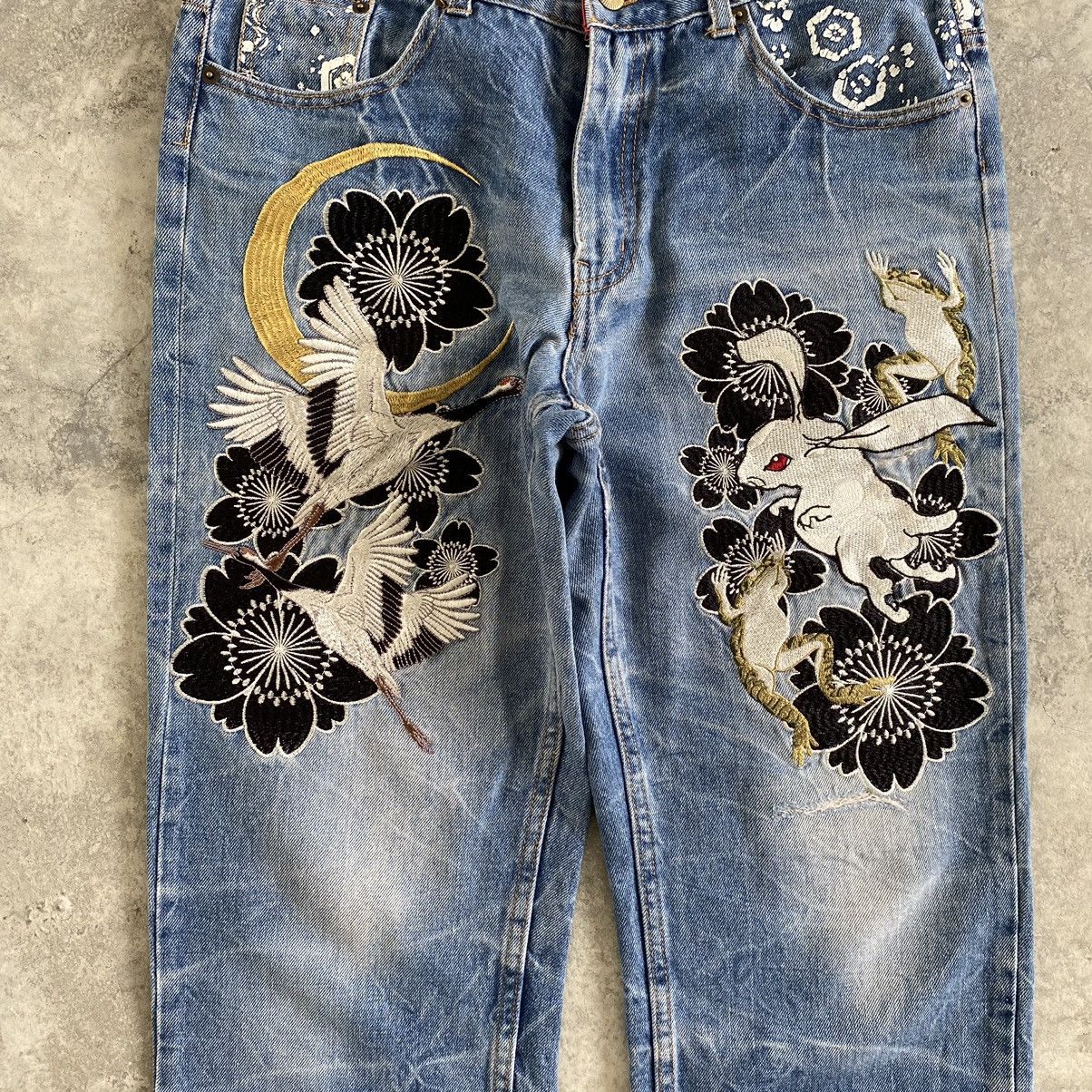 Karakuri Tamashii Karakuri Tanmashii Style Fugutaiten Embroidered Tattoo Jeans Size US 32 / EU 48 - 5 Thumbnail