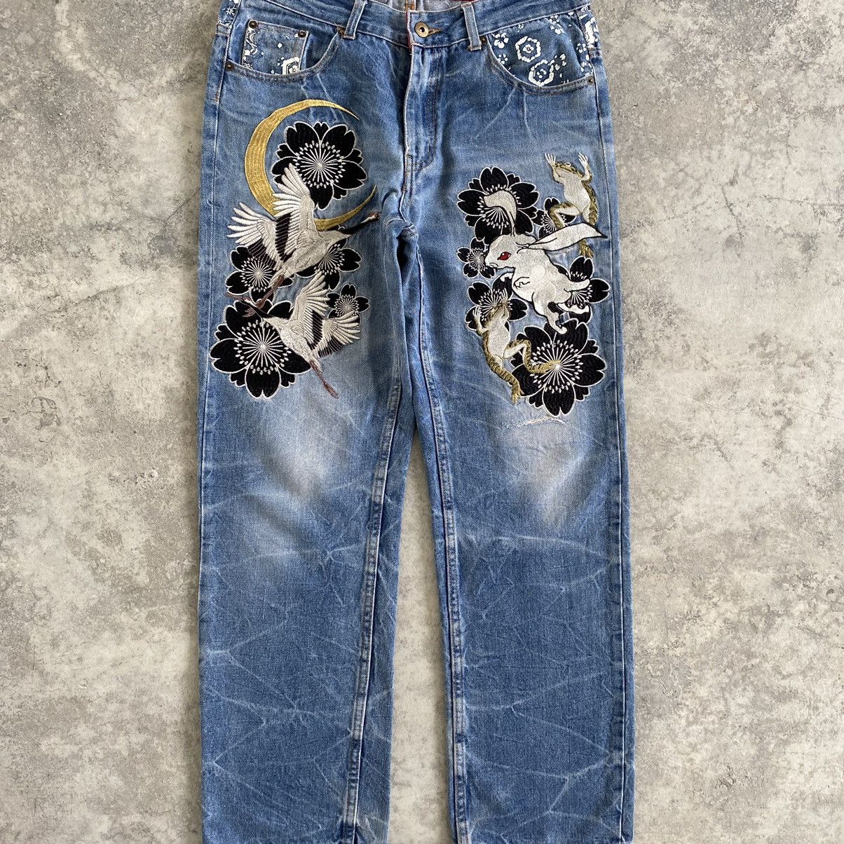 Karakuri Tamashii Karakuri Tanmashii Style Fugutaiten Embroidered Tattoo Jeans Size US 32 / EU 48 - 4 Thumbnail