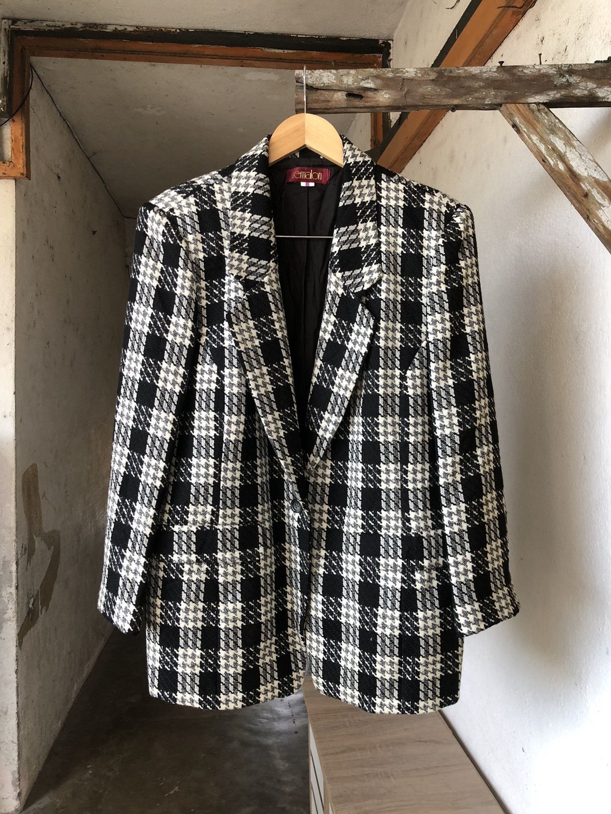 Vintage Vintage Remalon Houndstooth Single Breasted Blazer Jackets Size US L / EU 52-54 / 3 - 1 Thumbnail