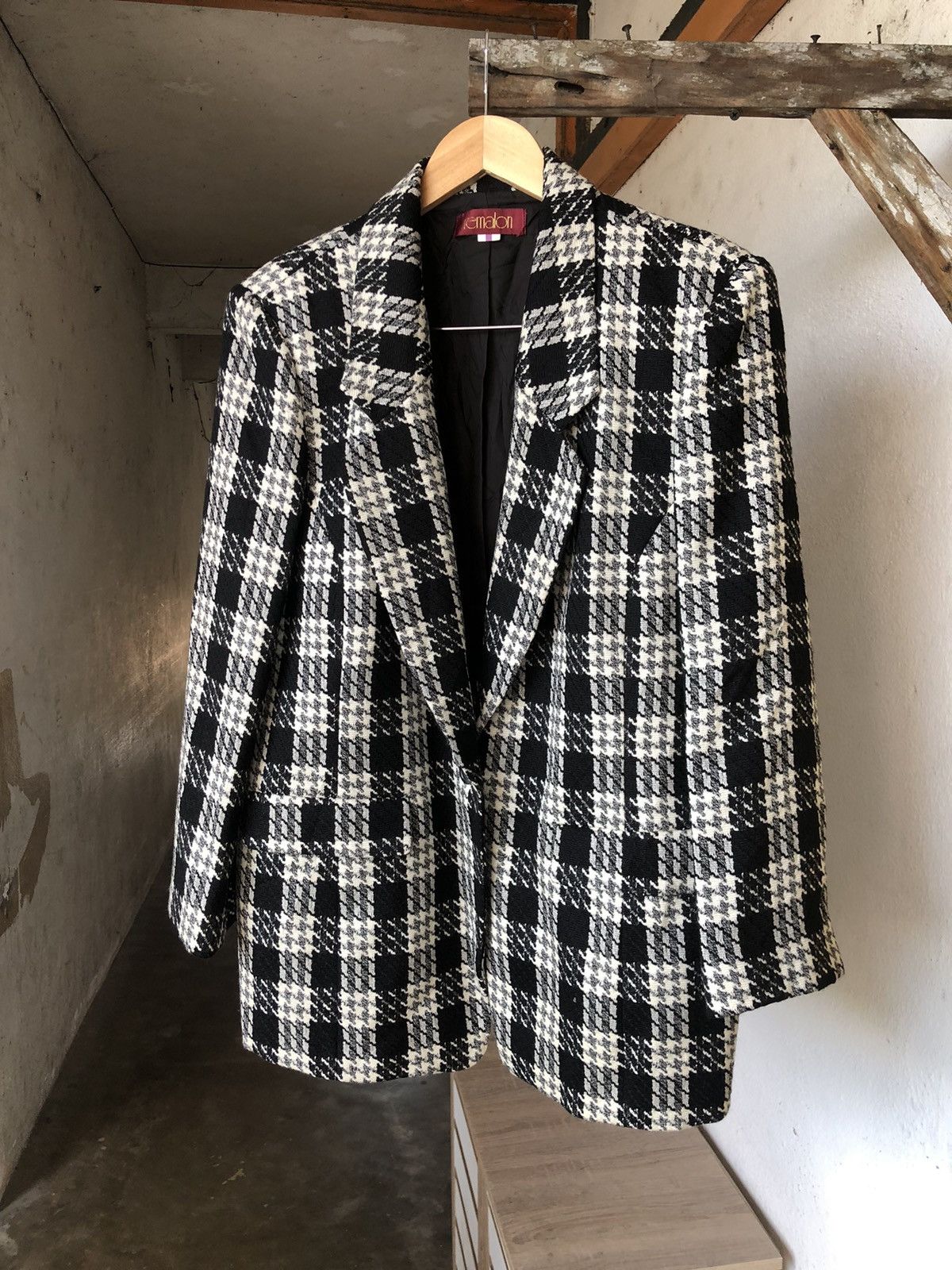 Vintage Vintage Remalon Houndstooth Single Breasted Blazer Jackets Size US L / EU 52-54 / 3 - 4 Thumbnail
