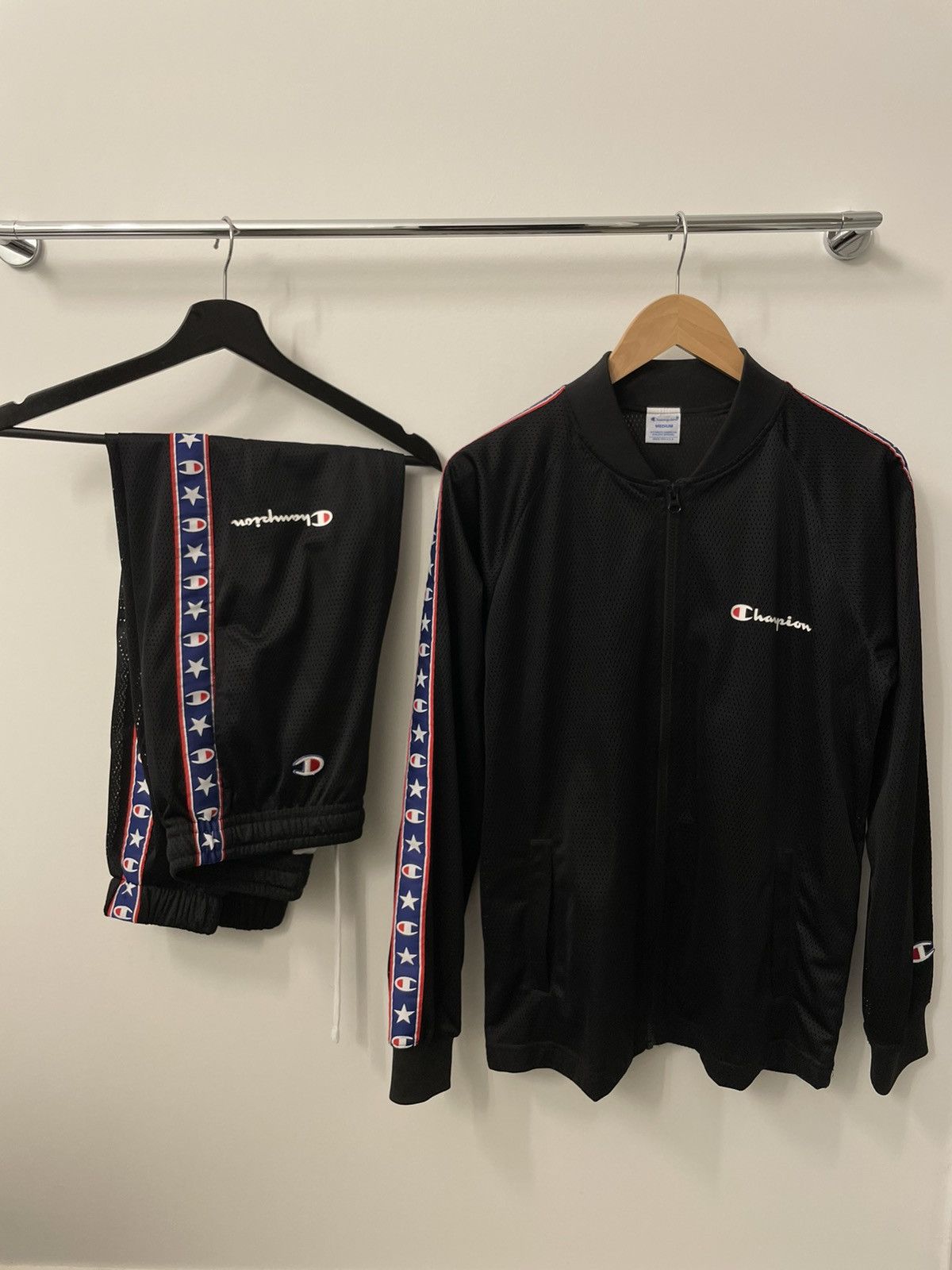 image of Champion Japan Mesh Tracksuit in Black, Men's (Size Medium)