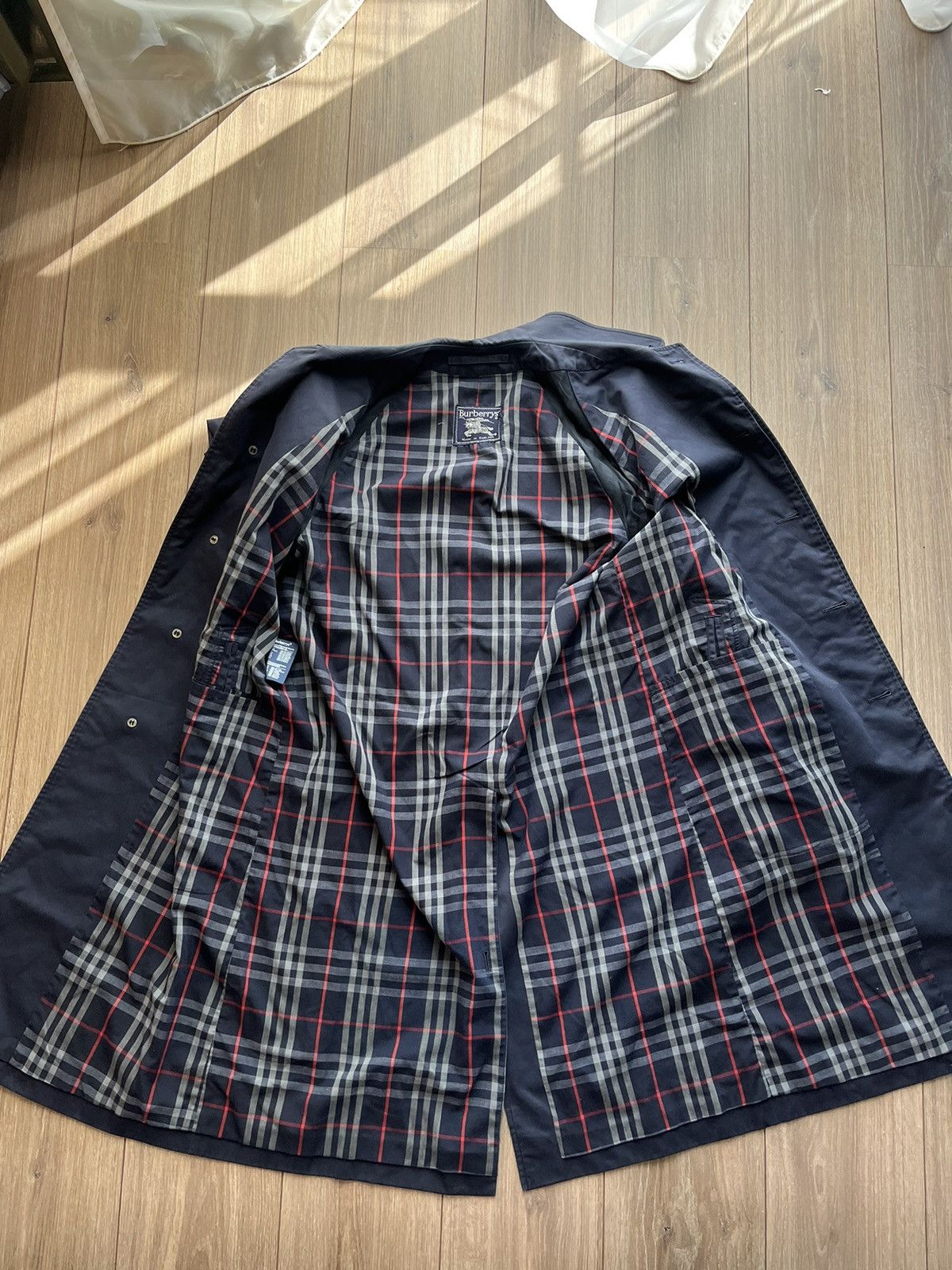 image of Burberry Trench Coat In Classical Navy Colors, Men's (Size Medium)