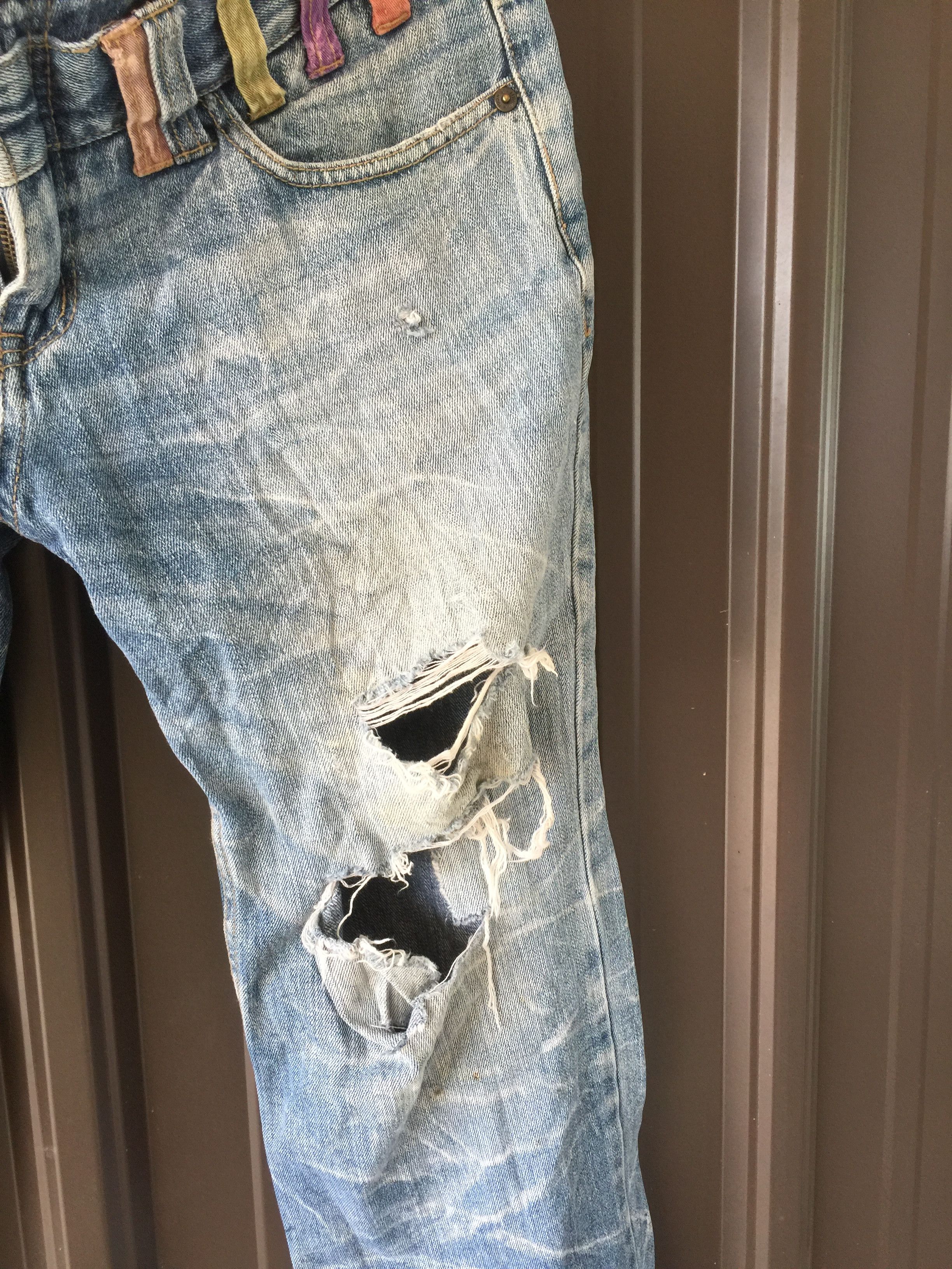 Japanese Brand × Jean Japan Nylaus Double Waist Distressed Rusty Faded Jeans Size US 33 - 3 Thumbnail