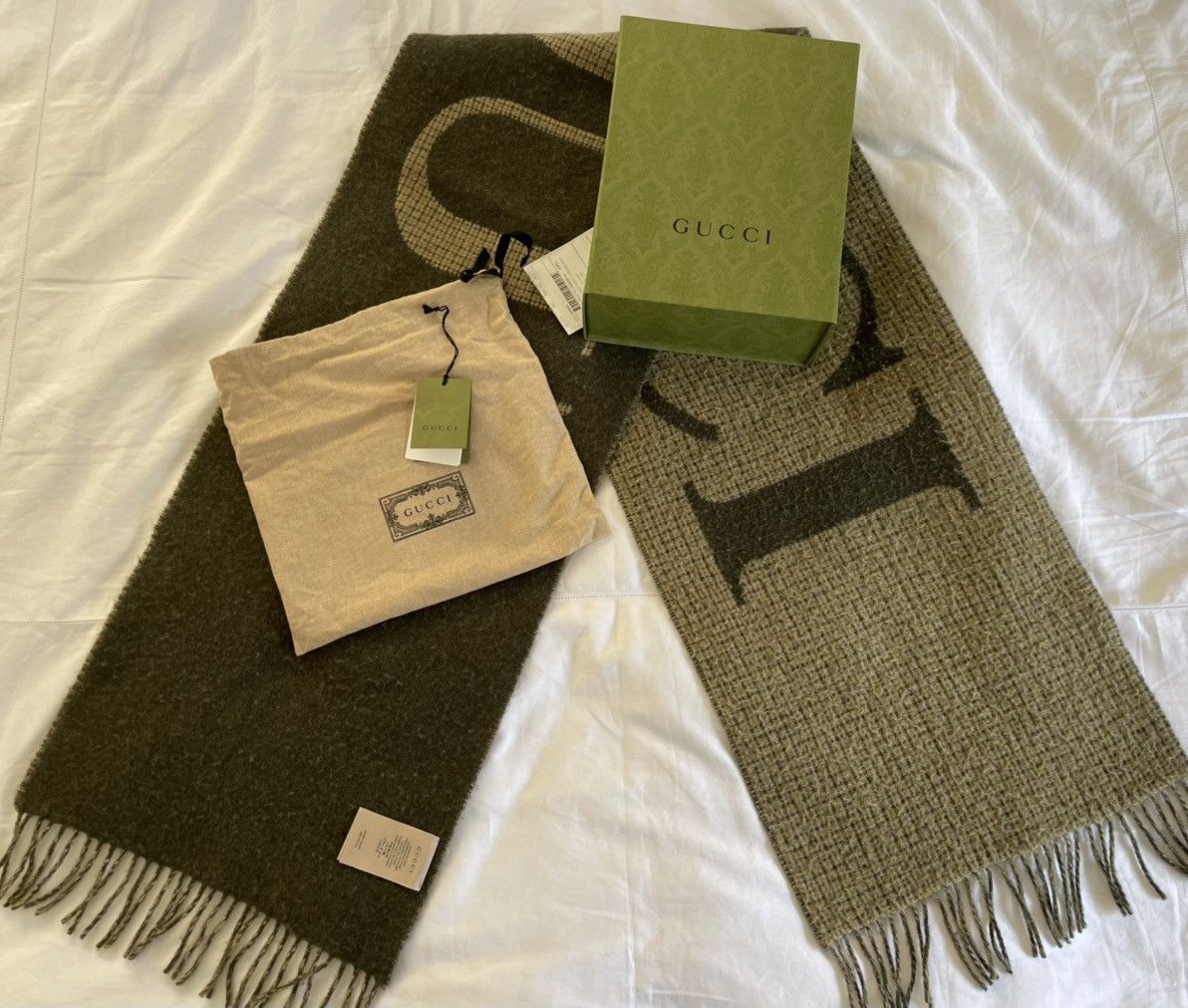 image of Gucci Checked Wool Blend Scarf, Men's