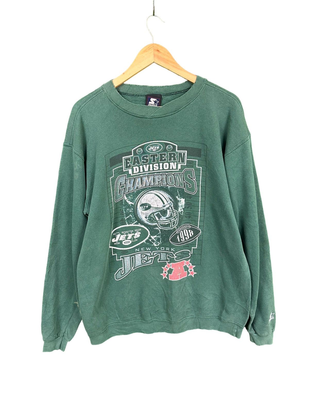 Vintage 90s Cotton Mix Colour-Block Green Starter Team NFL Jets Sweatshirt  - X-Large– Domno Vintage