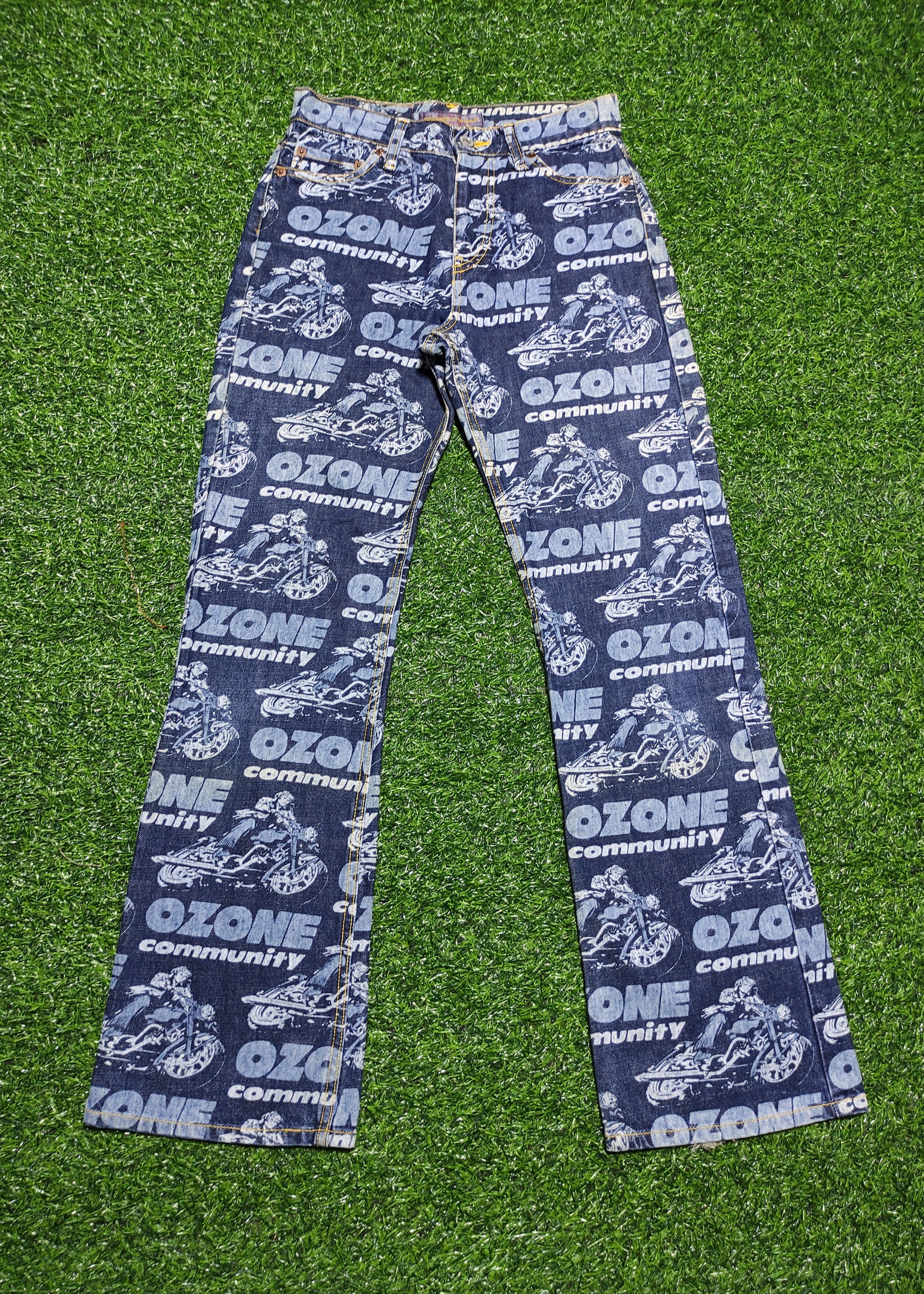 image of Avant Garde x Hysteric Glamour Vintage Ozone Community Flared Jeans All Over Print in Denim, Women'