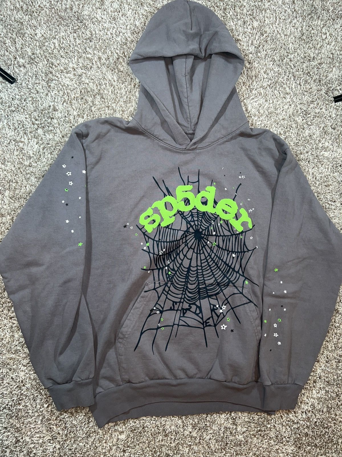 Young Thug Sp5der worldwide spider web hoodie young thug YSL grey/green ...