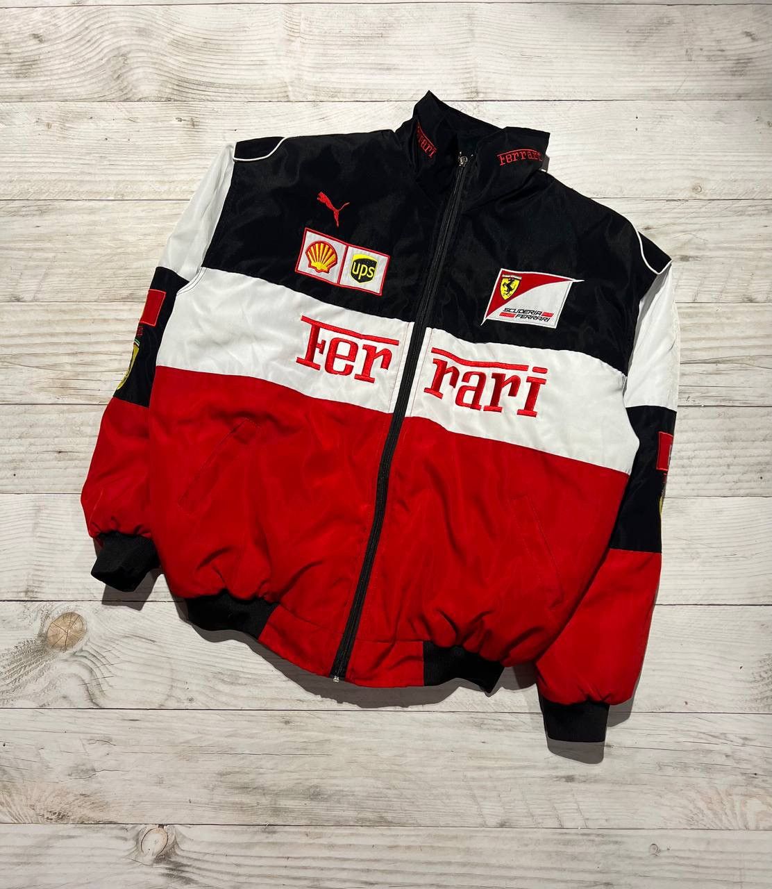 image of Vintage Ferrari Racing F1 Big Logo Jacket Bomber Marlboro in Red, Men's (Size XL)