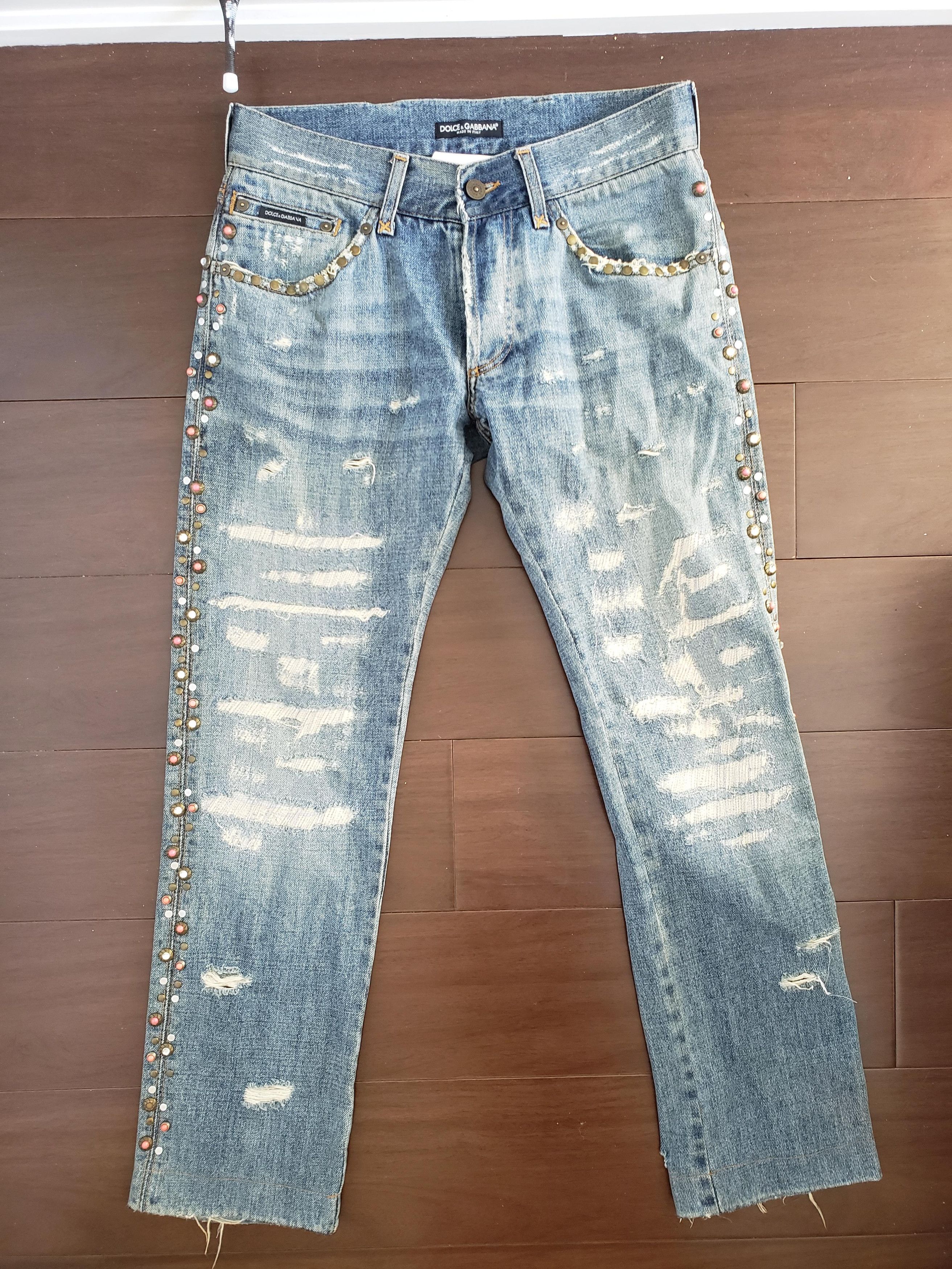 Dolce & Gabbana Jewel Studded Distressed Jeans Size US 30 / EU 46 - 1 Thumbnail
