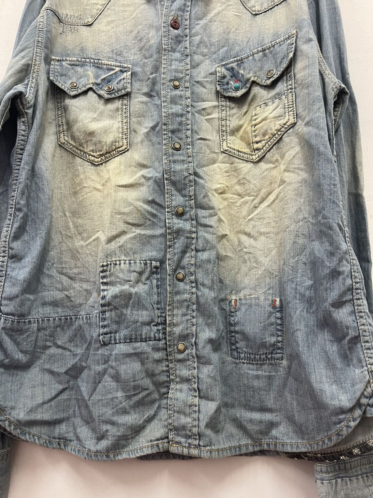 Japanese Brand Rare Vintage KRIFF MAYER Western Pearl Snap Button Denim Size US L / EU 52-54 / 3 - 2 Thumbnail