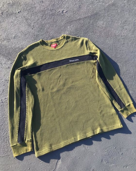 Supreme Supreme Panel Stripe Waffle Thermal Olive Green FW 2018