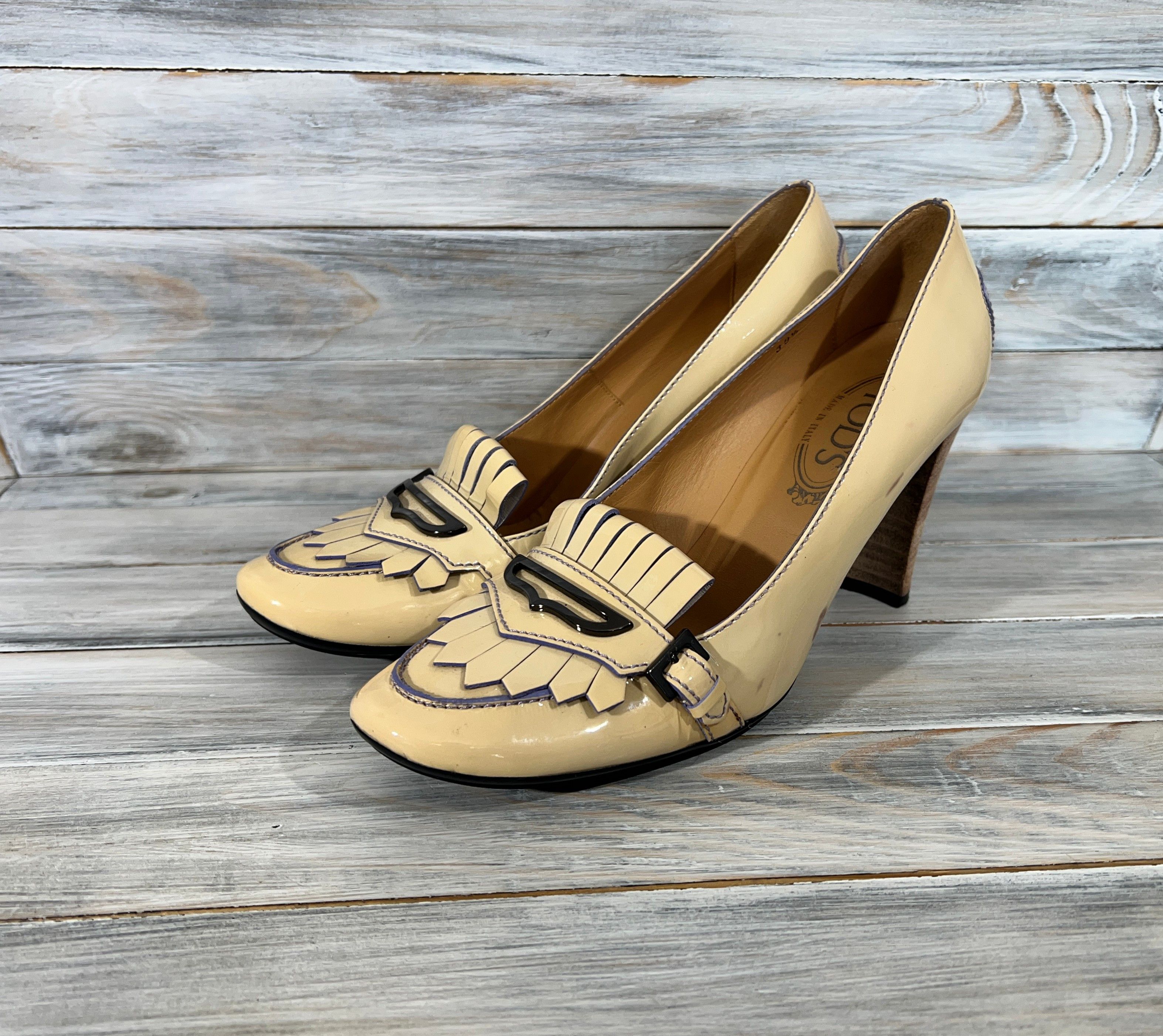 Leather Tod's Patent Leather Heels Women's Shoes Beige Made In Italy Size US 9.5 / IT 39.5 - 16 Thumbnail