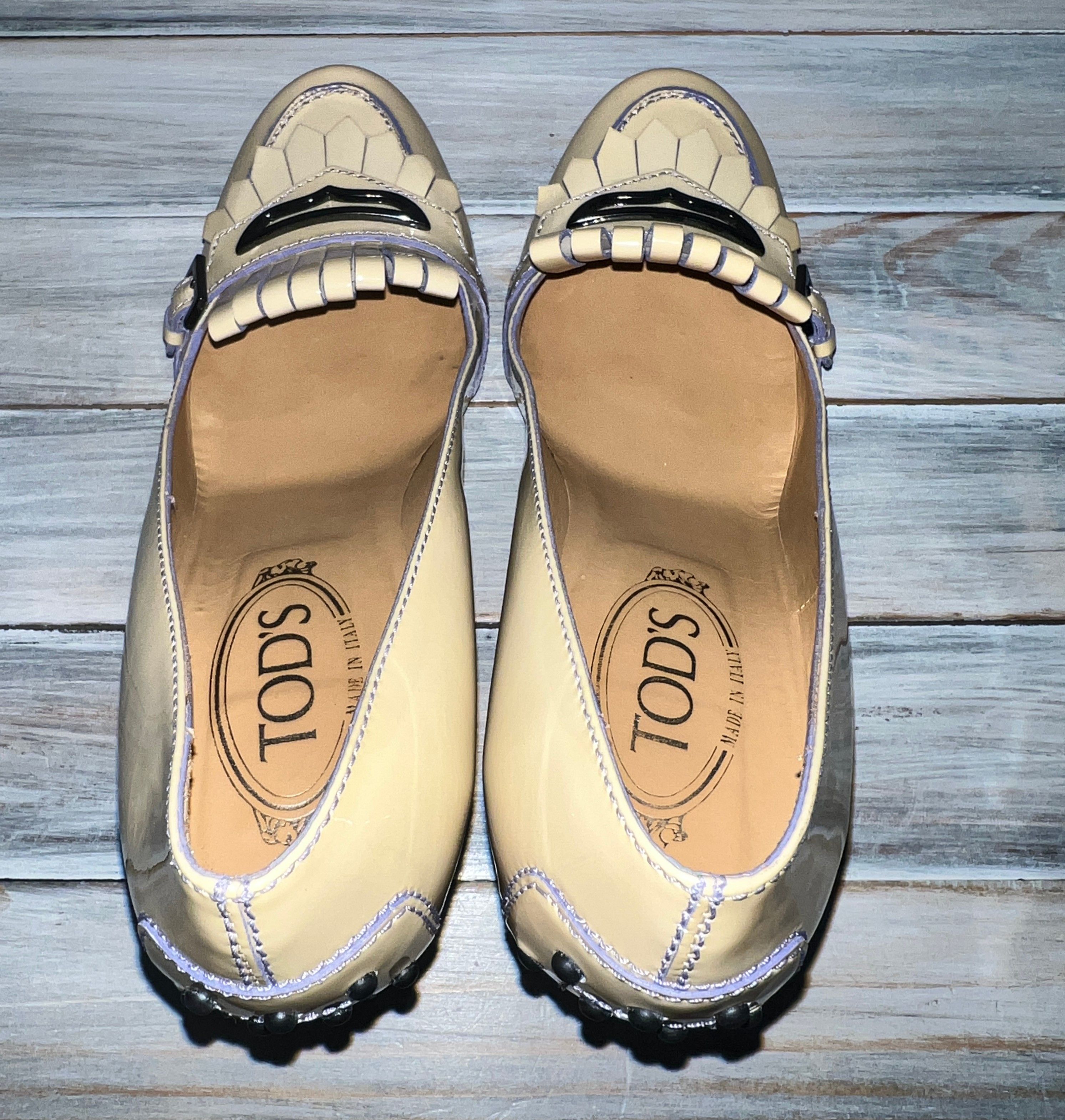 Leather Tod's Patent Leather Heels Women's Shoes Beige Made In Italy Size US 9.5 / IT 39.5 - 10 Thumbnail