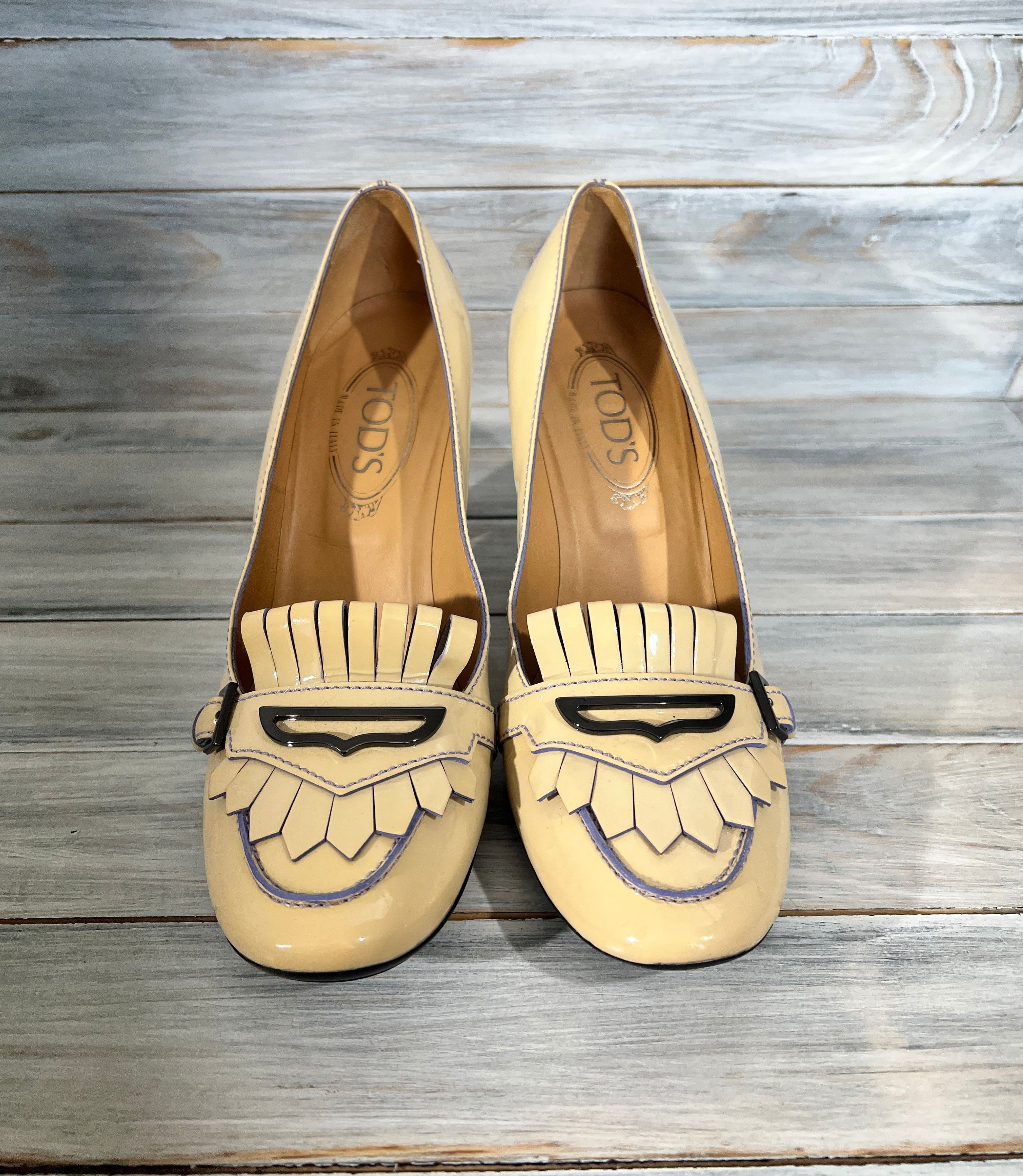 Leather Tod's Patent Leather Heels Women's Shoes Beige Made In Italy Size US 9.5 / IT 39.5 - 15 Thumbnail