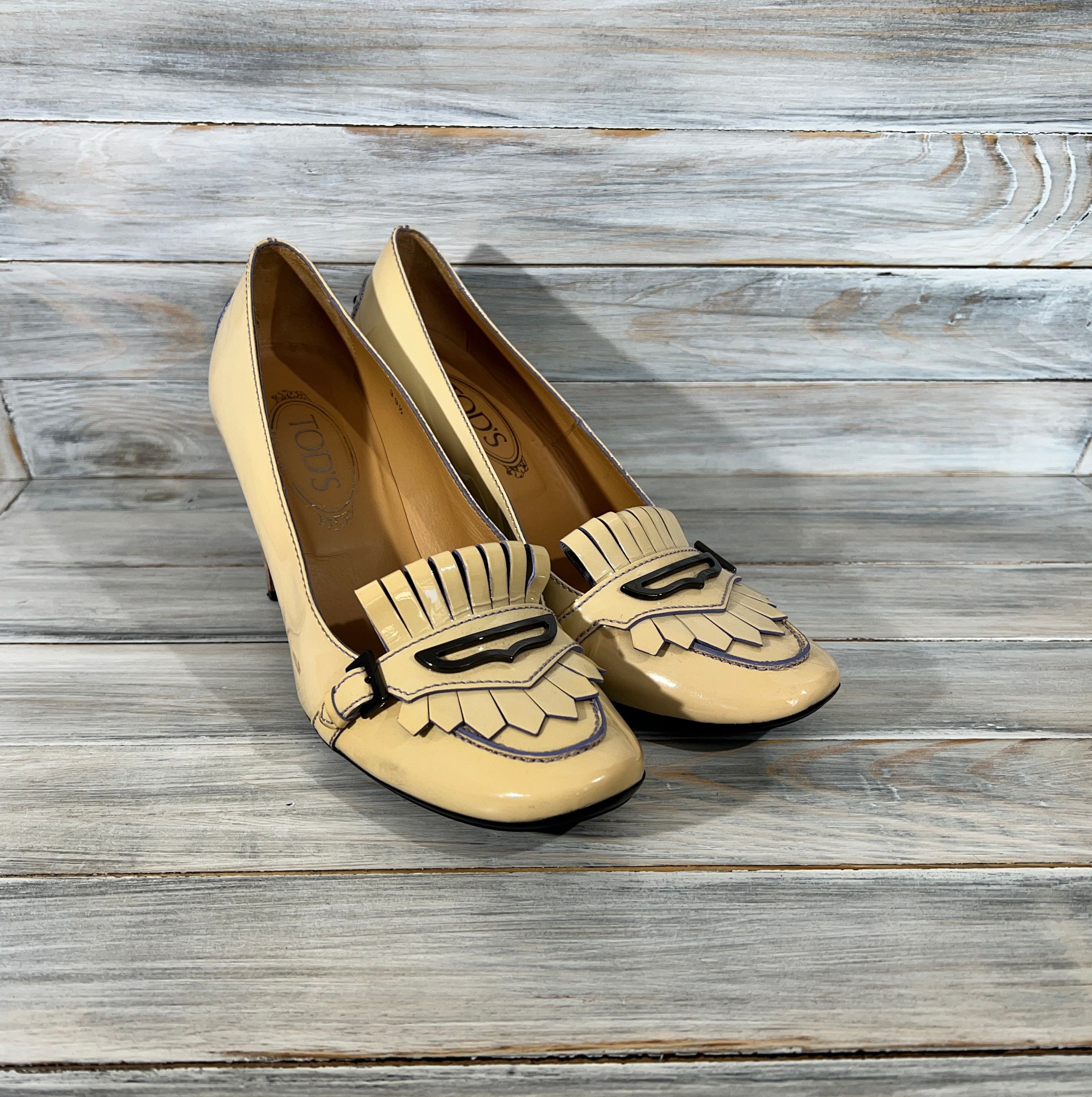 Leather Tod's Patent Leather Heels Women's Shoes Beige Made In Italy Size US 9.5 / IT 39.5 - 14 Thumbnail