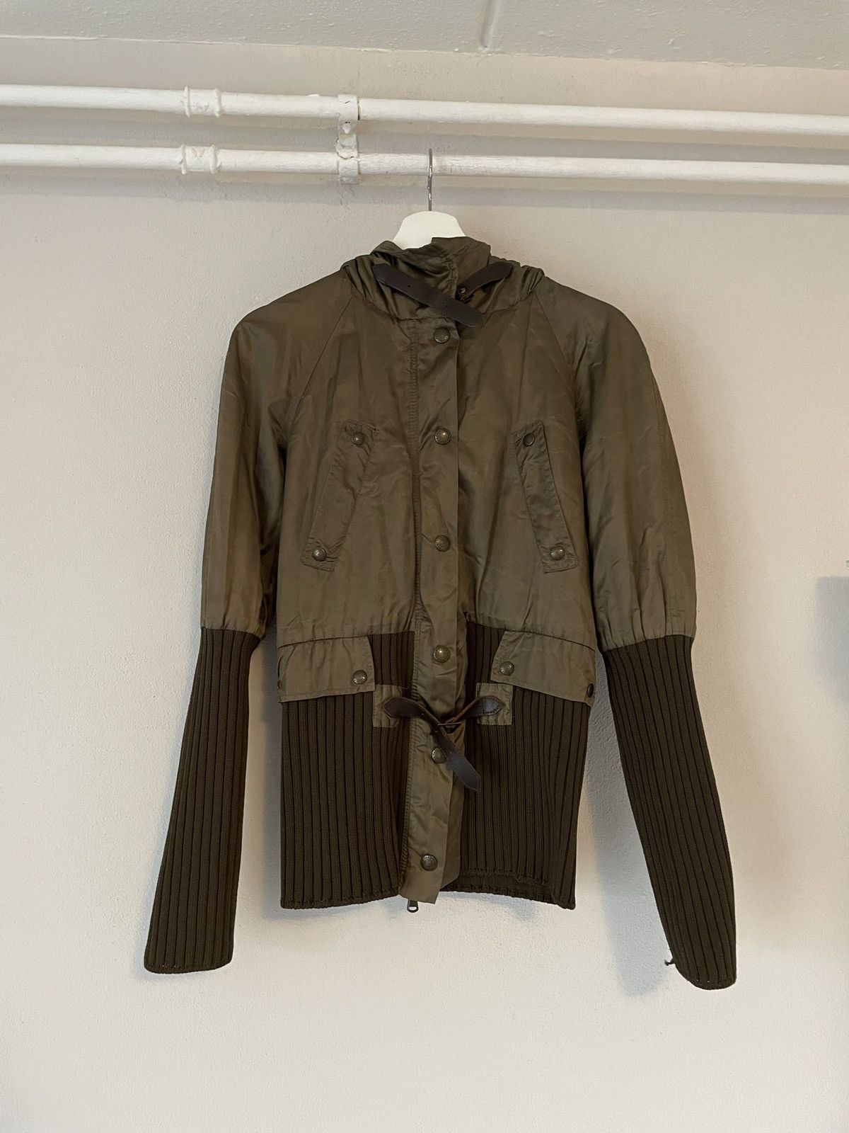 image of Jean Paul Gaultier Hooded Bomber in Army Green, Women's (Size Medium)