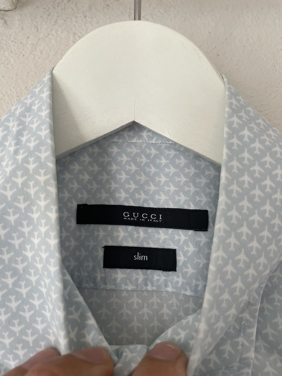 Gucci Light Blue Airplane Print GG Logo Button-Up Shirt Size US M / EU 48-50 / 2 - 7 Thumbnail