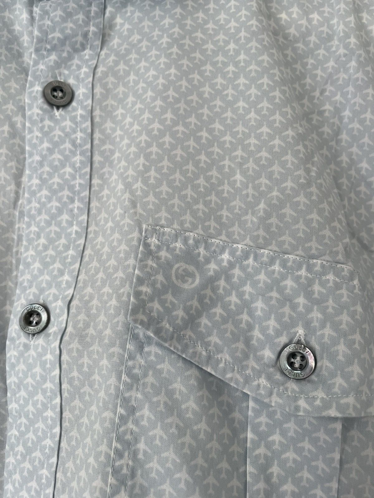 Gucci Light Blue Airplane Print GG Logo Button-Up Shirt Size US M / EU 48-50 / 2 - 3 Thumbnail