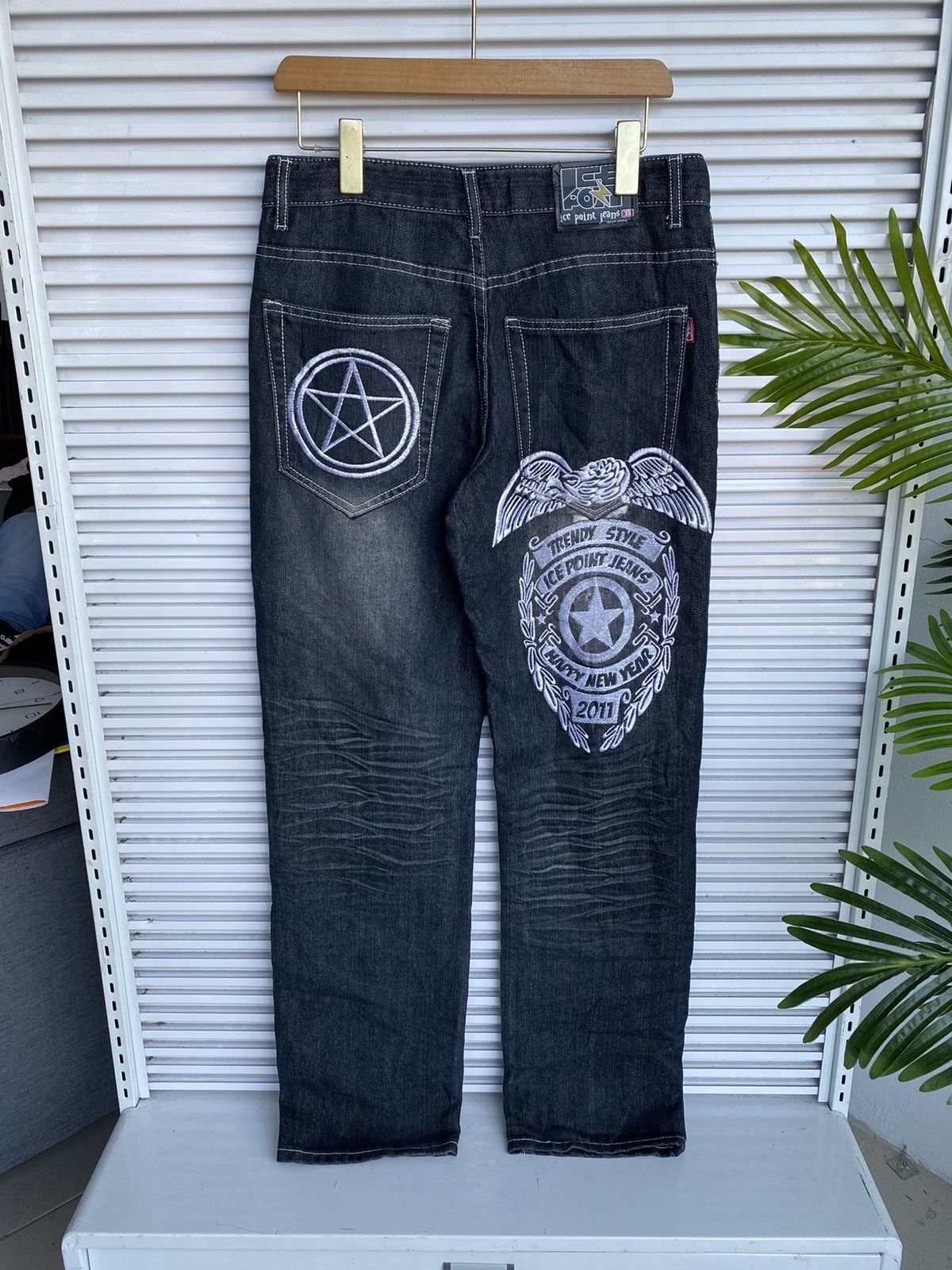Japanese Brand Vintage Ice Point Satanic Embroidered Denim /HystericKapital Size US 31 - 2 Thumbnail