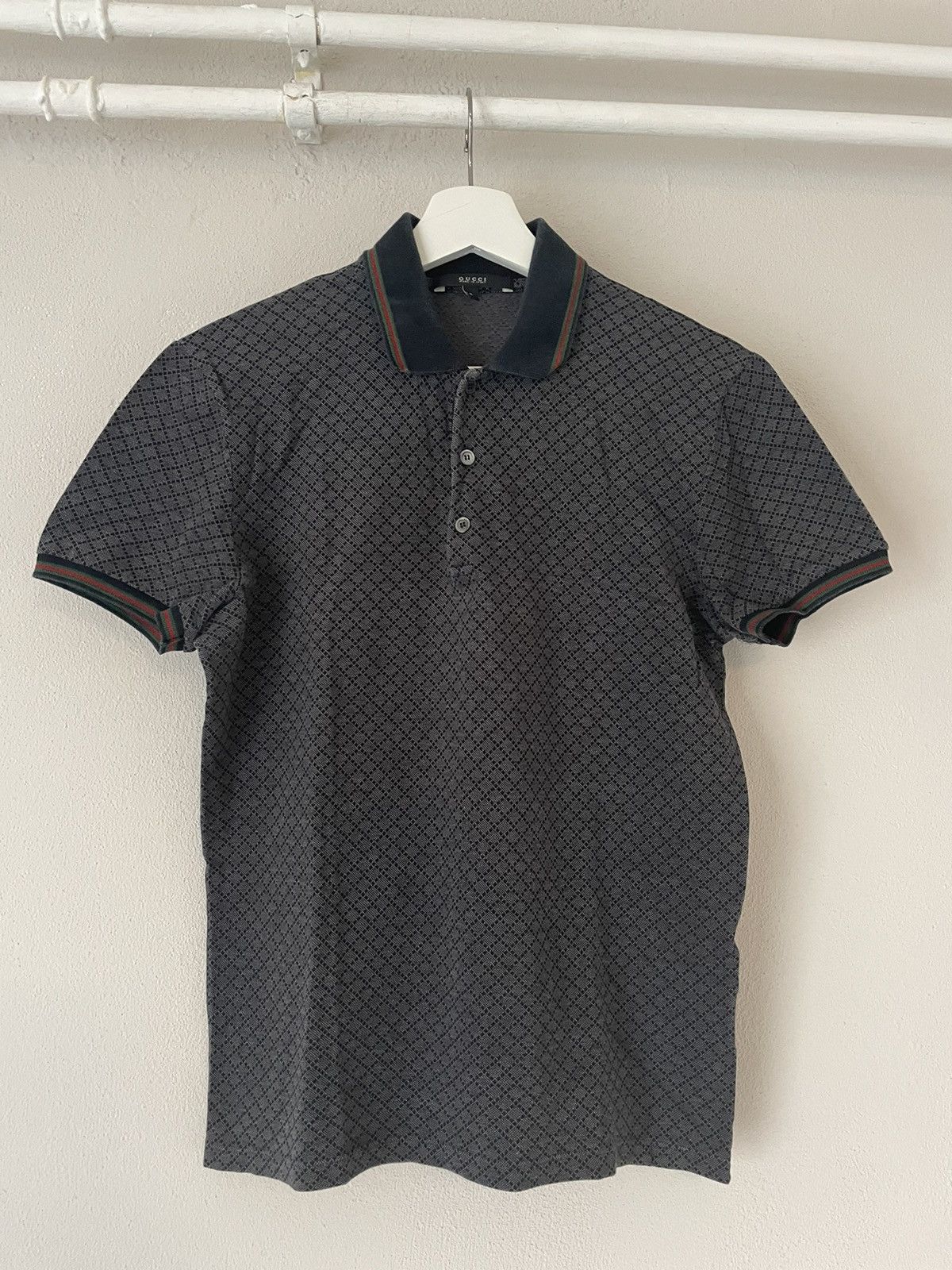 image of Gucci Diamond Pattern Polo in Grey, Men's (Size Small)