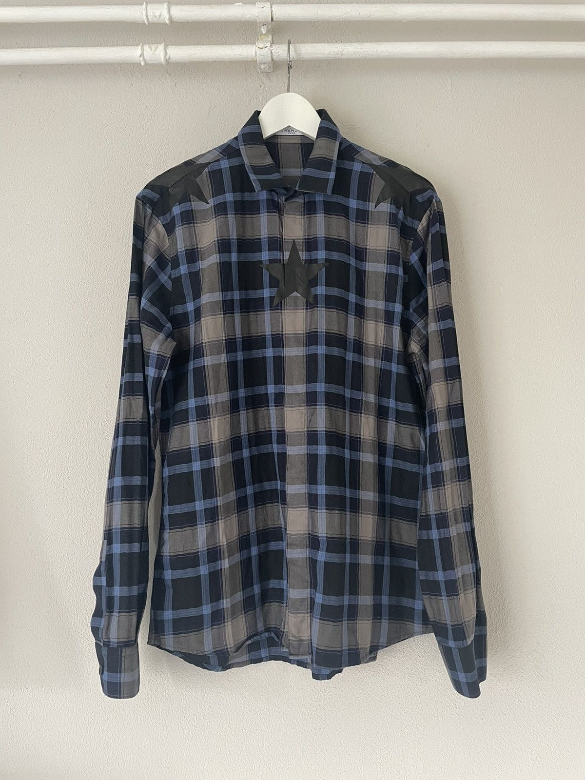 Givenchy Blue/Gray Checkered Stars Button-Up Shirt Size US M / EU 48-50 / 2 - 1 Thumbnail